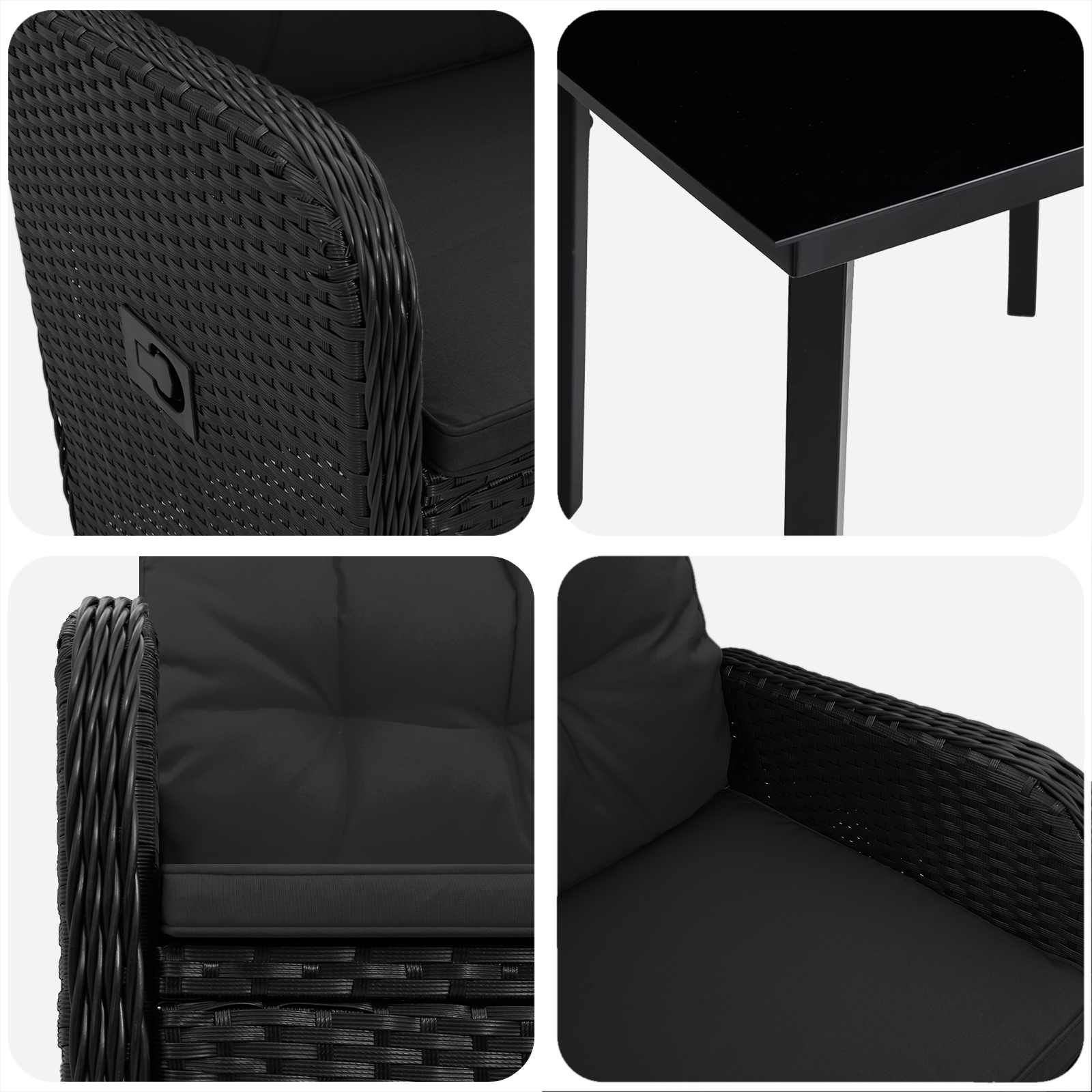 Set stolića za sofu s jastukom s jastukom 7 pcs Crna