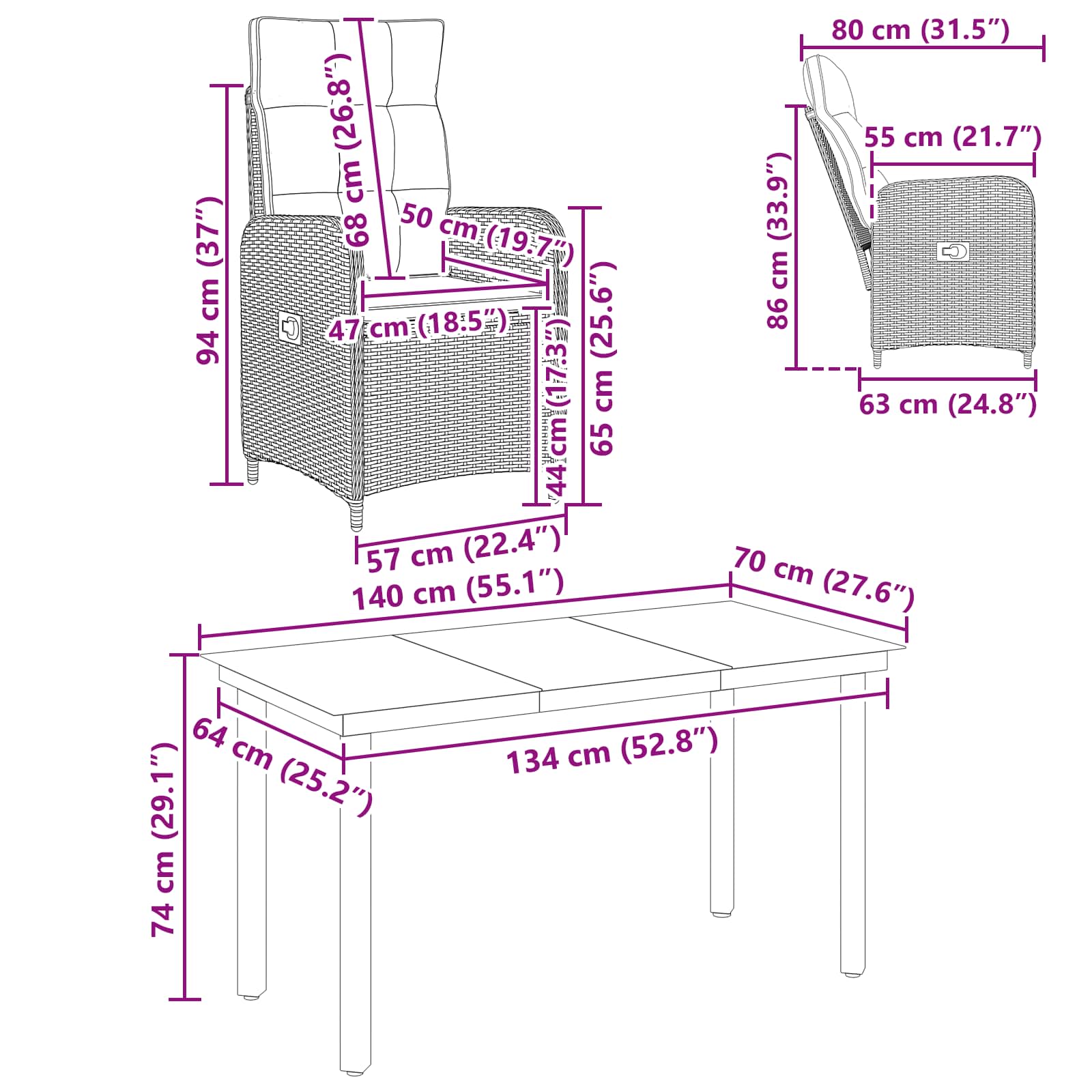 Set stolića za sofu s jastukom 7 pcs Crna i krem-bijela