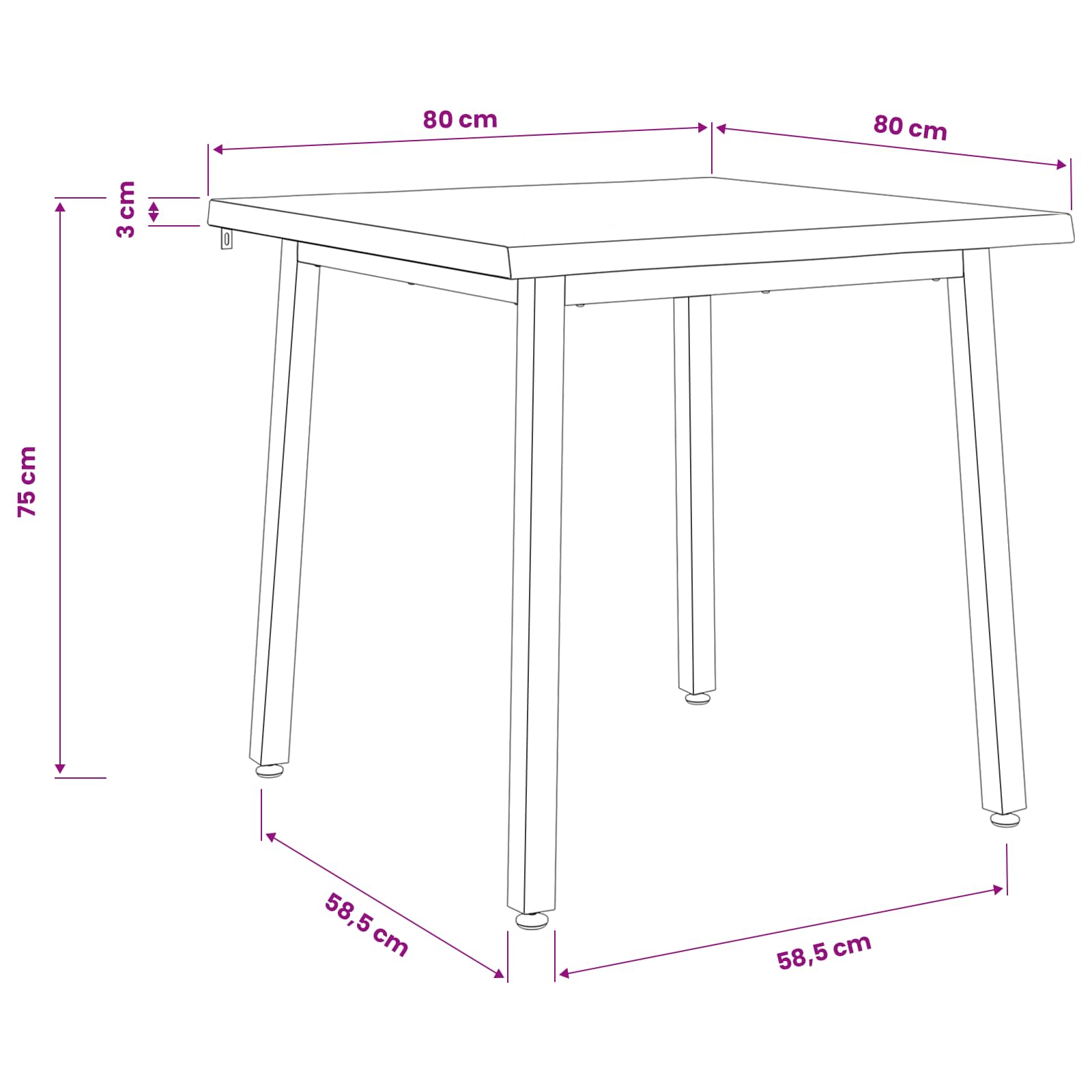 80 x 80 x 75 cm Čvrsto drvo akacije Prirodna i crna Četvrtasti