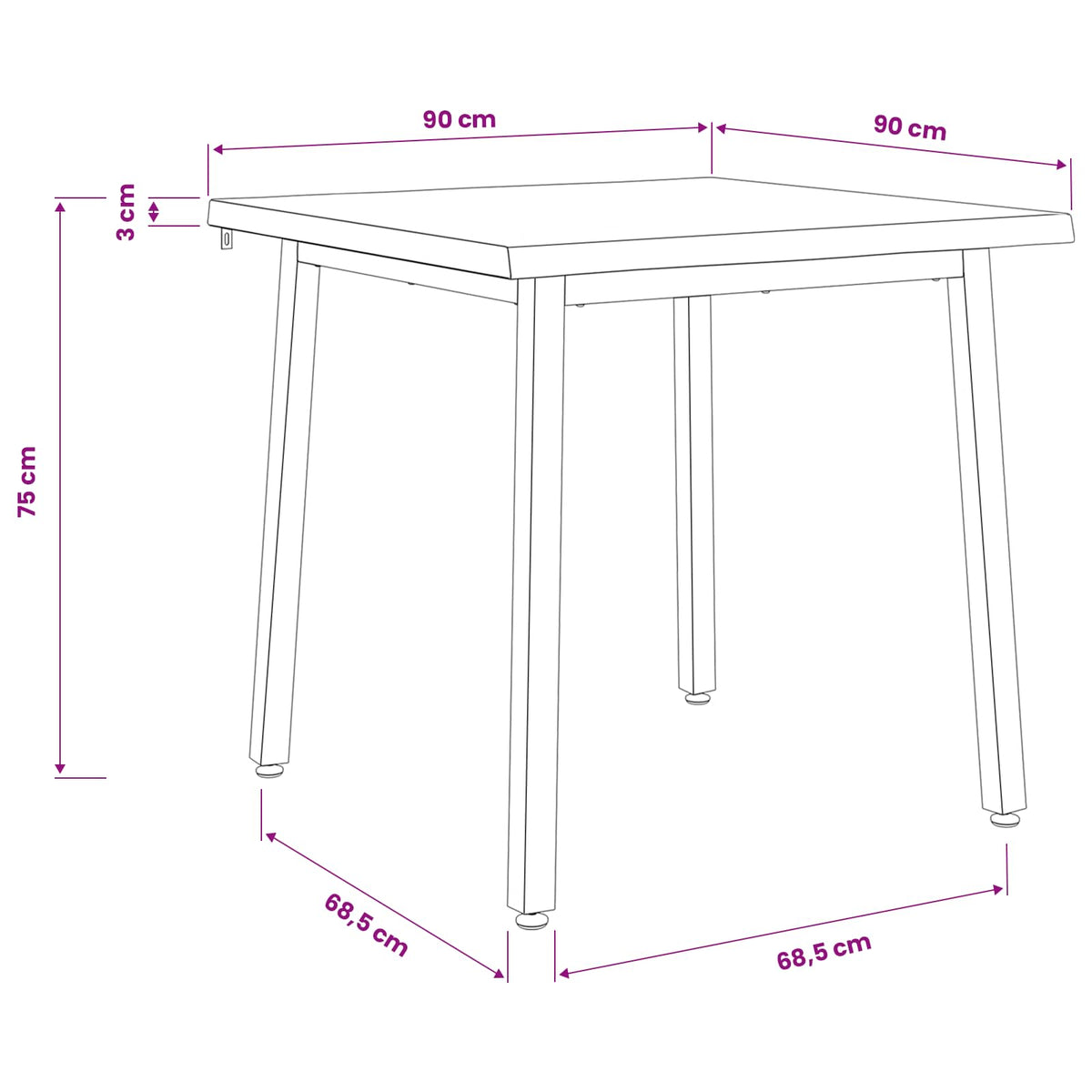 90 x 90 x 75 cm Čvrsto drvo akacije Bijela i crna Četvrtasti