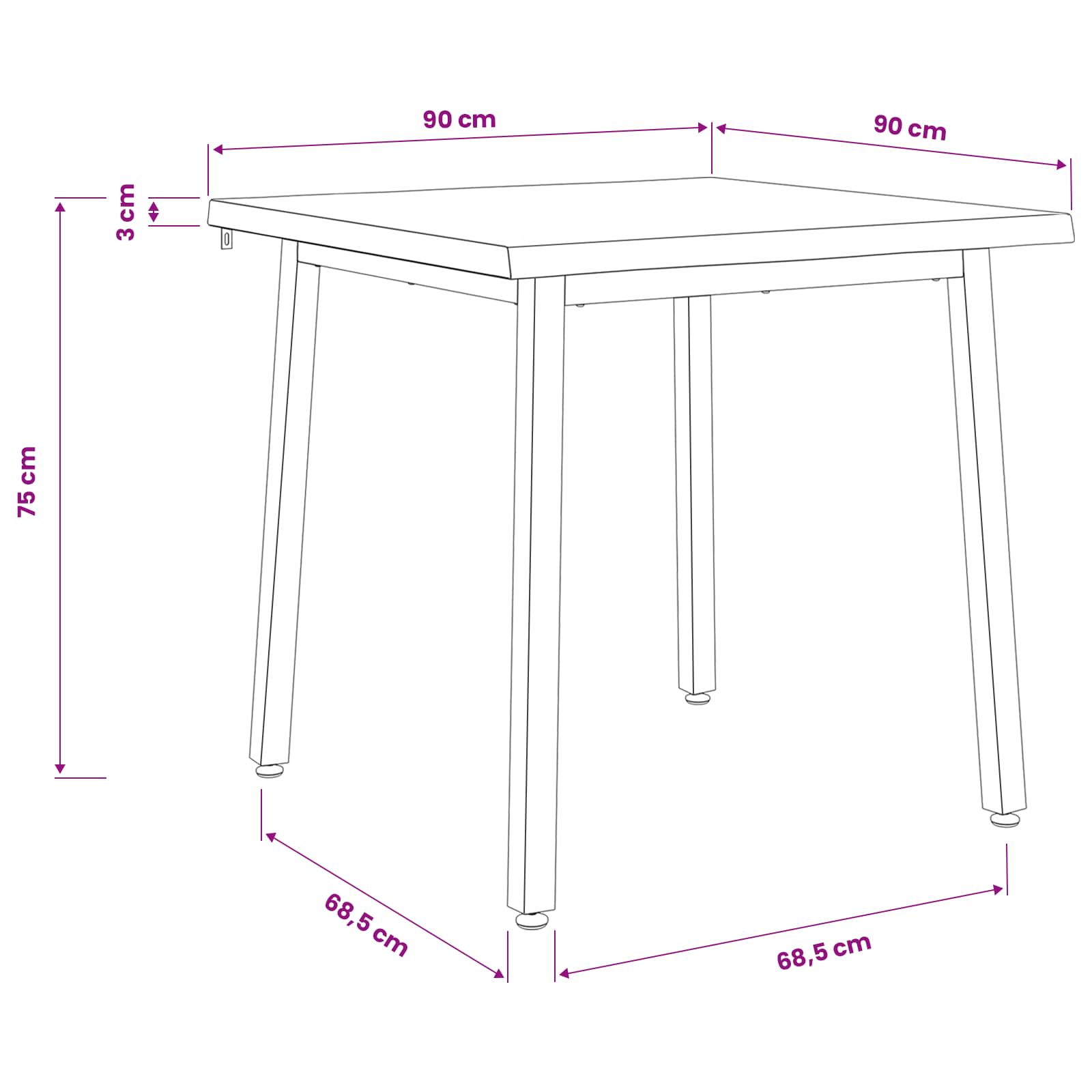 90 x 90 x 75 cm Čvrsto drvo akacije Bijela Četvrtasti