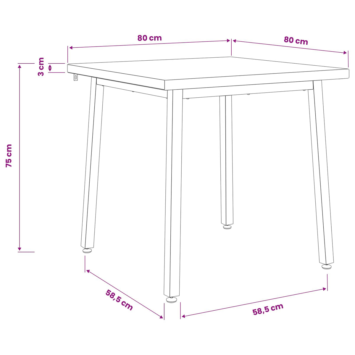 80 x 80 x 75 cm Čvrsto drvo akacije Bijela i crna Četvrtasti