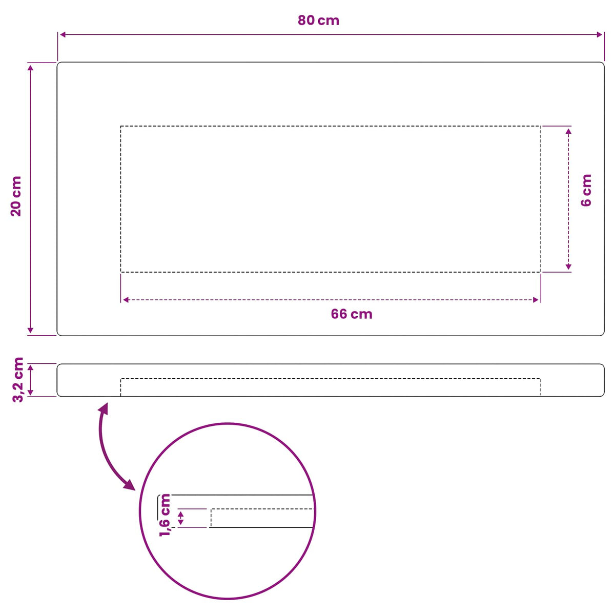 Pravokutni stolni vrh 80 x 20 x 3,2 cm Pravokutni