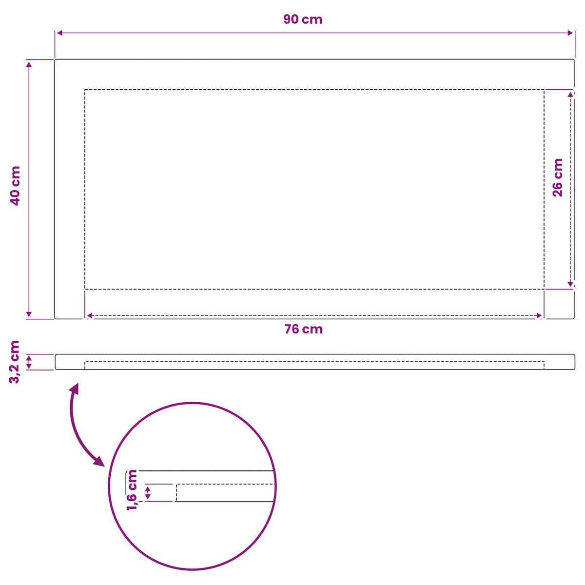 Pravokutni stolni vrh 90 x 40 x 3,2 cm Pravokutni