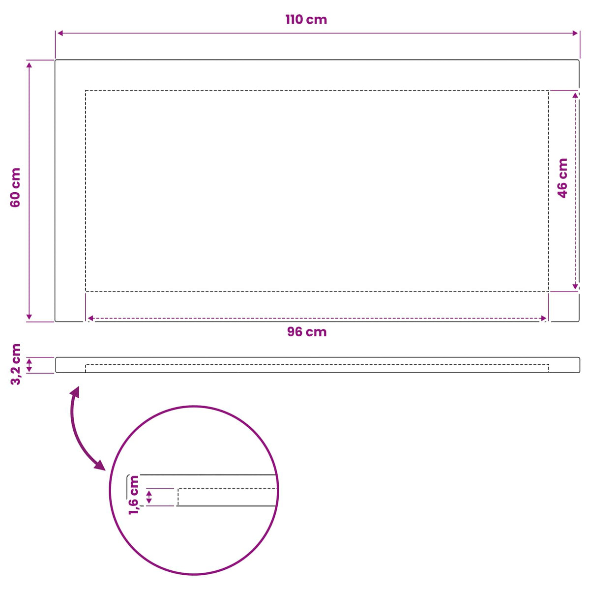 Pravokutni stolni vrh 110 x 60 x 3,2 cm Pravokutni