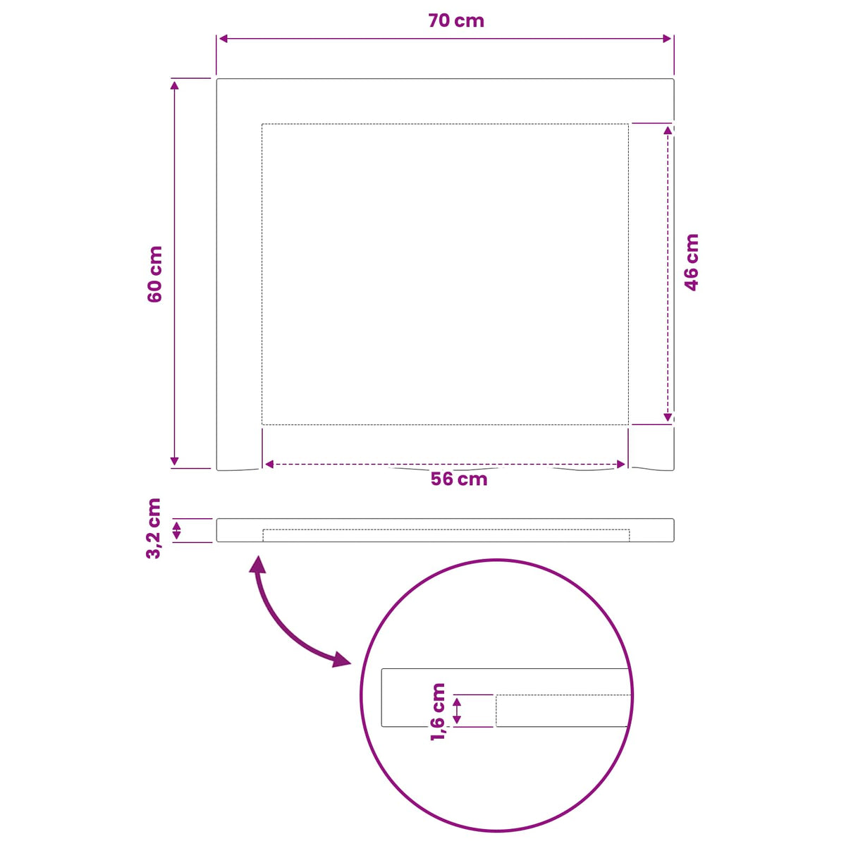 Pravokutni stolni vrh 70 x 60 x 3,2 cm Pravokutni