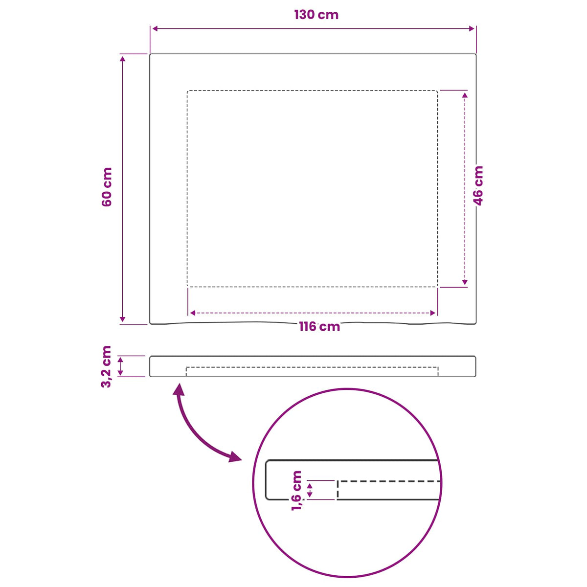 Pravokutni stolni vrh 130 x 60 x 3,2 cm Pravokutni