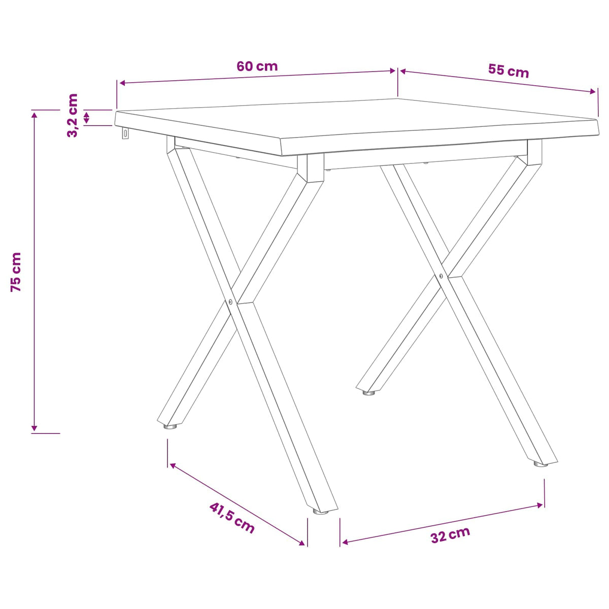 60 x 55 x 75 cm Čvrsto drvo akacije Bijela i crna Pravokutni