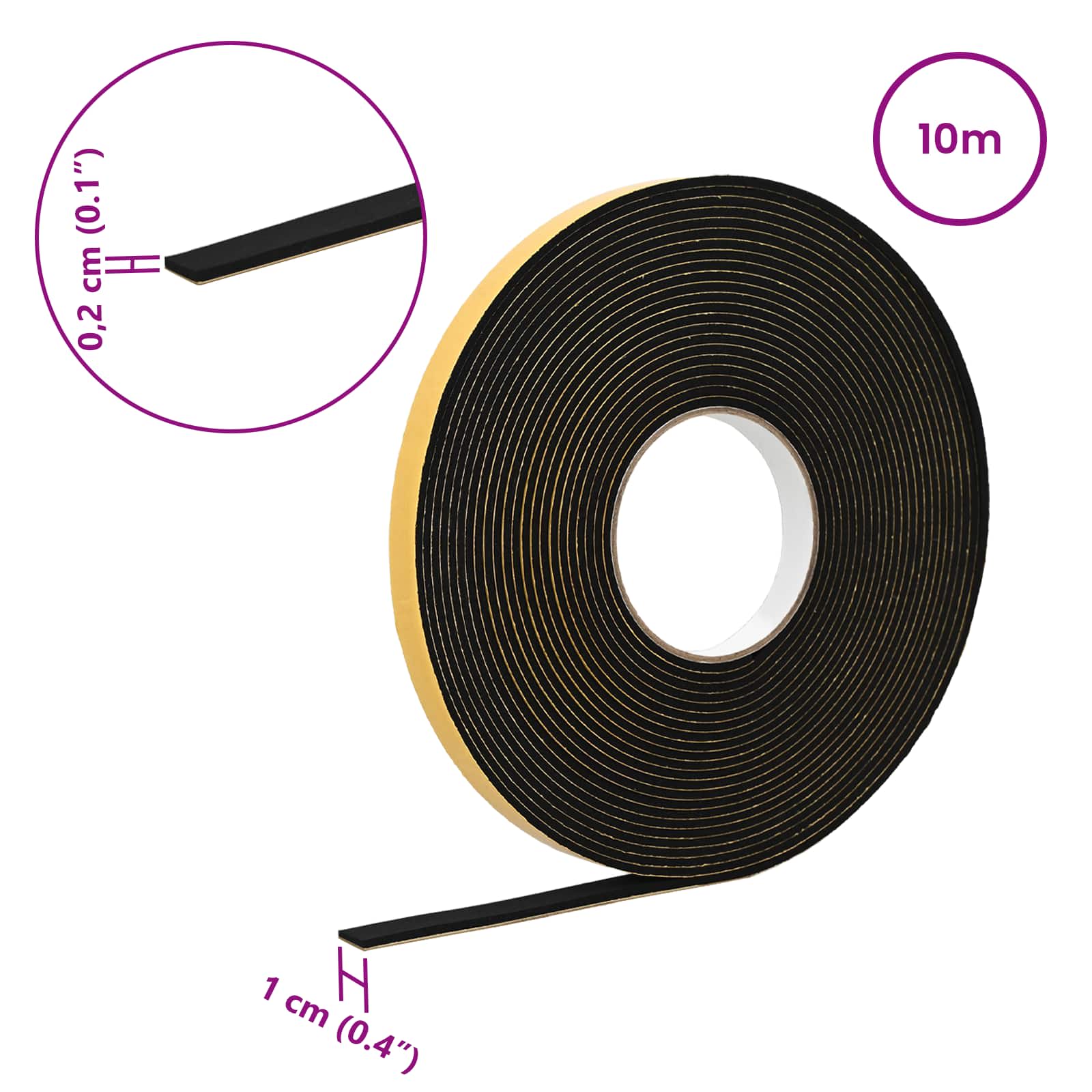 Samoljepljiva pjenasta traka 10 pcs Crna 10mm x 10m CR pjena
