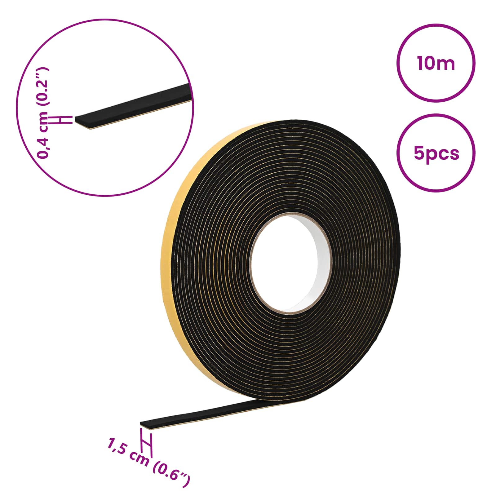Samoljepljiva pjenasta traka 5 pcs Crna 15mm x 10m CR pjena