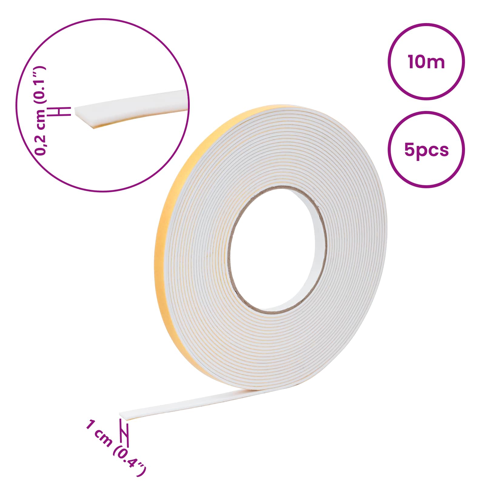Samoljepljiva pjenasta traka 5 pcs Bijela 10mm x 10m CR pjena