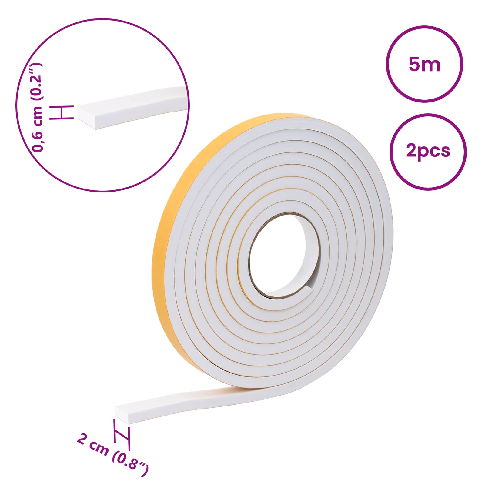 Samoljepljiva pjenasta traka 2 pcs Bijela 20mm x 5m CR pjena