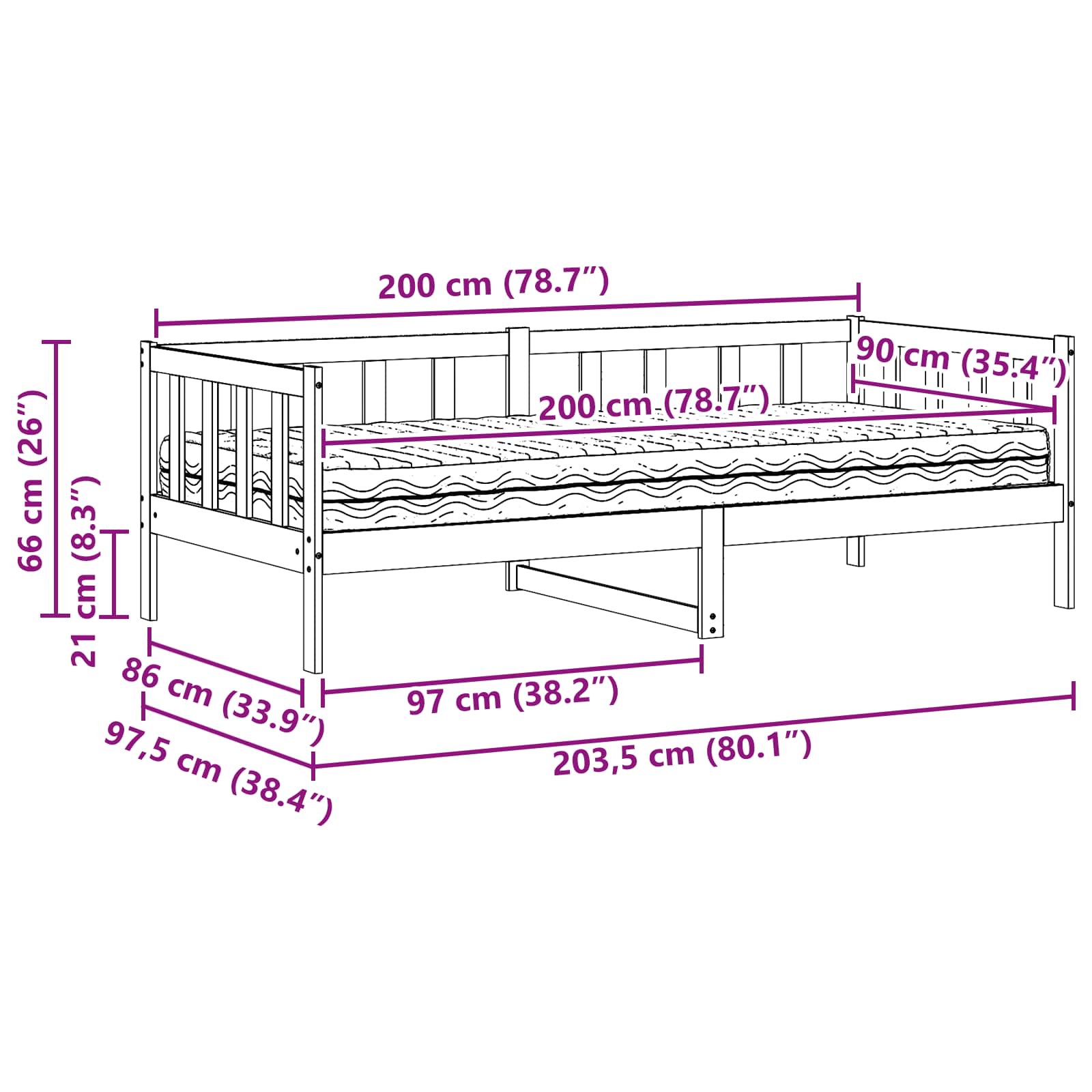 Dnevni krevet s madracem Vosak smeđa i bijela 90 x 200 cm