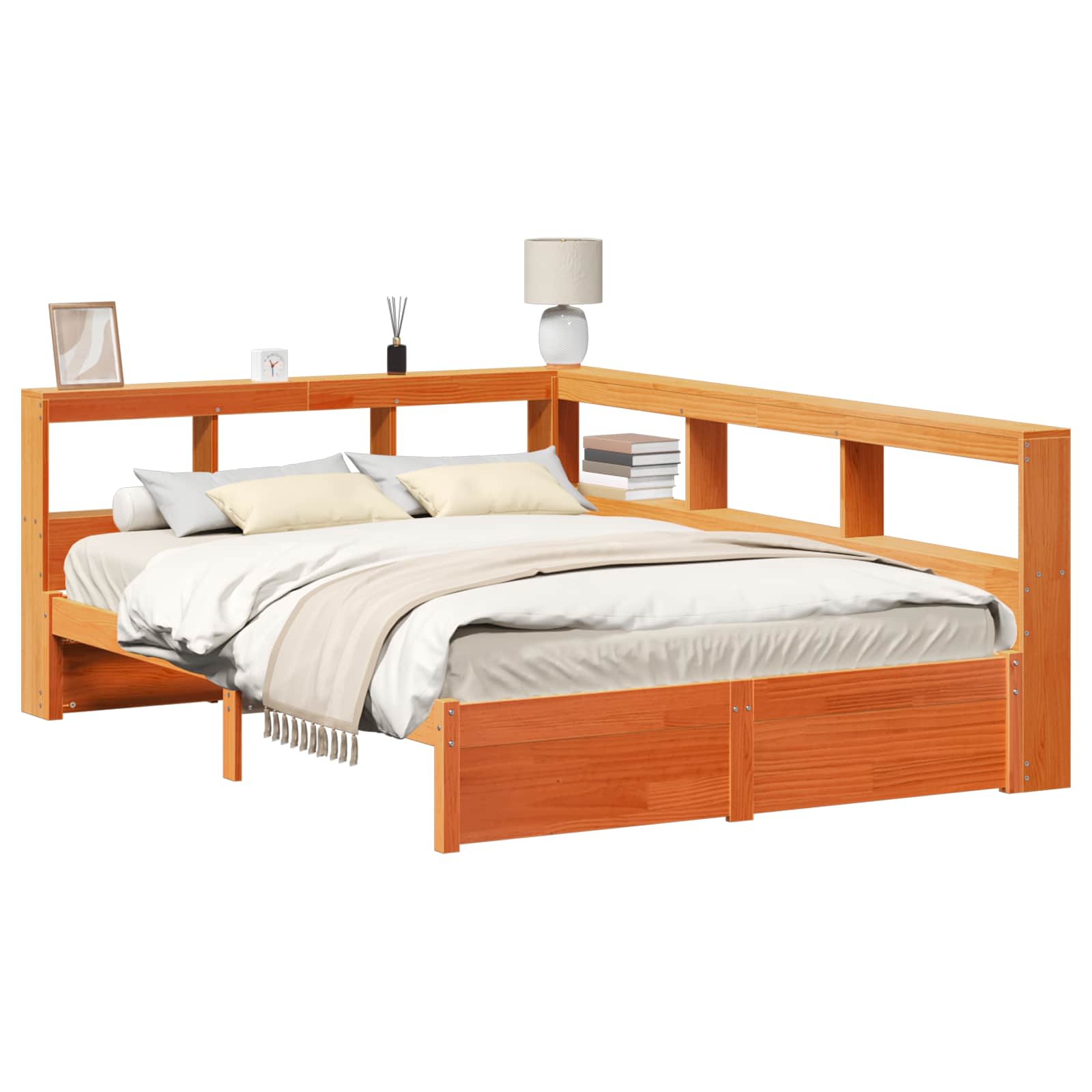 Krevet s policama s uzglavljem 2 pcs Vosak smeđa 200 x 160 cm