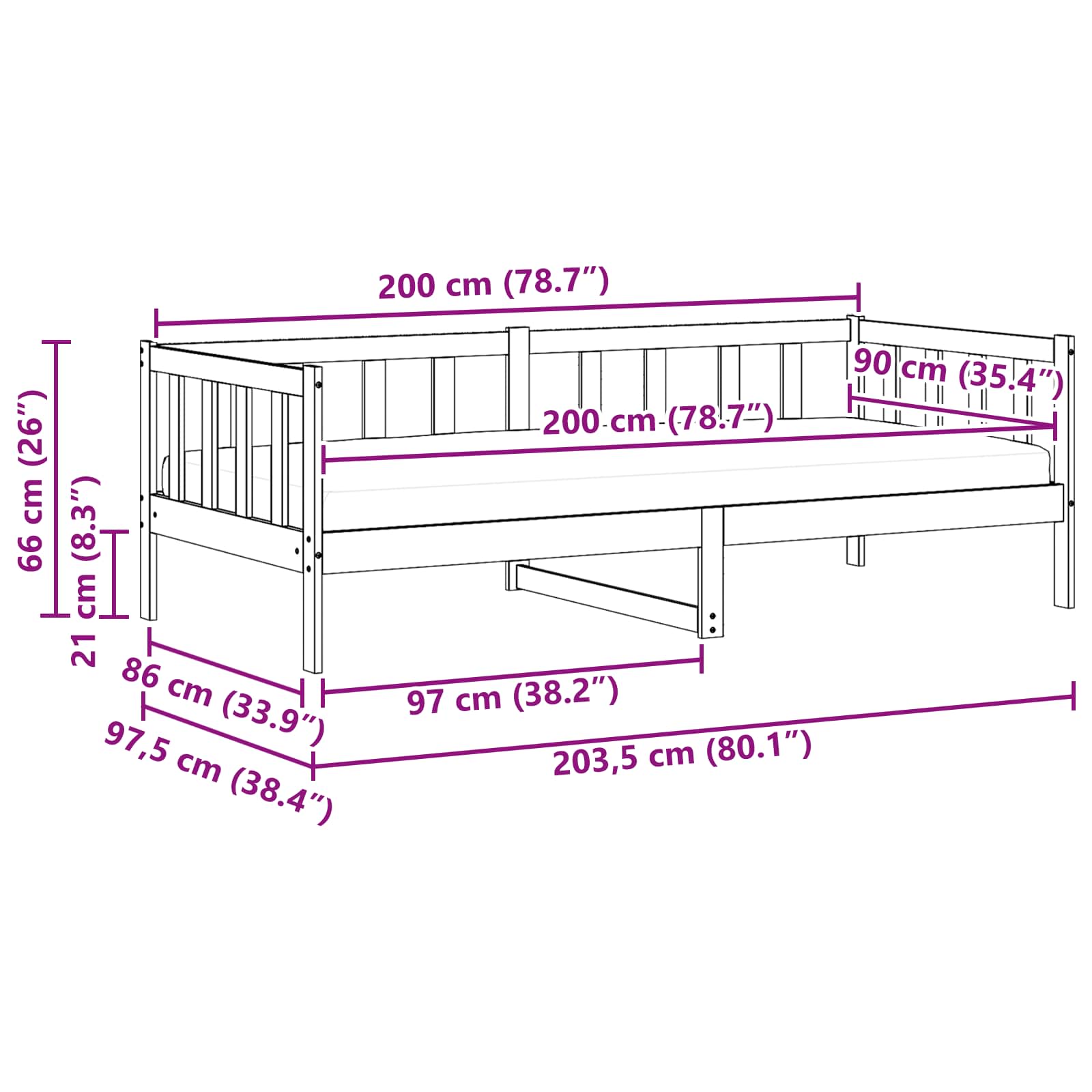 Dnevni krevet s madracem Vosak smeđa i bijela 90 x 200 cm