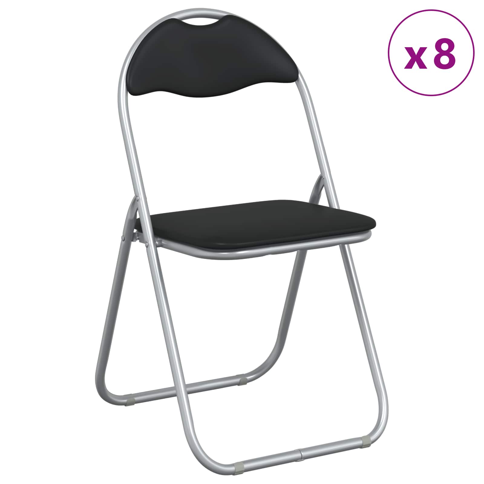 Sklopiva stolica 8 pcs Crna i Siva 48 x 43,5 x 81 cm Lažna koža