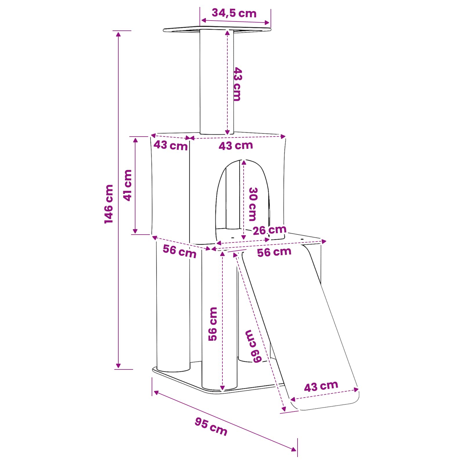 Mačje drvo s sisalnim postoljima za grebanje Svjetlosiva 146 cm
