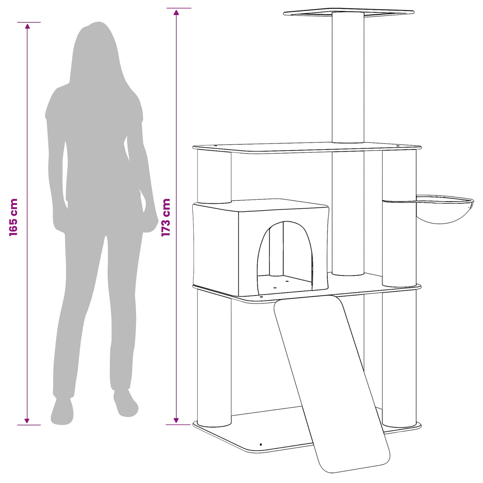 Mačje drvo s sisalnim postoljima za grebanje Tamnosiva 173 cm
