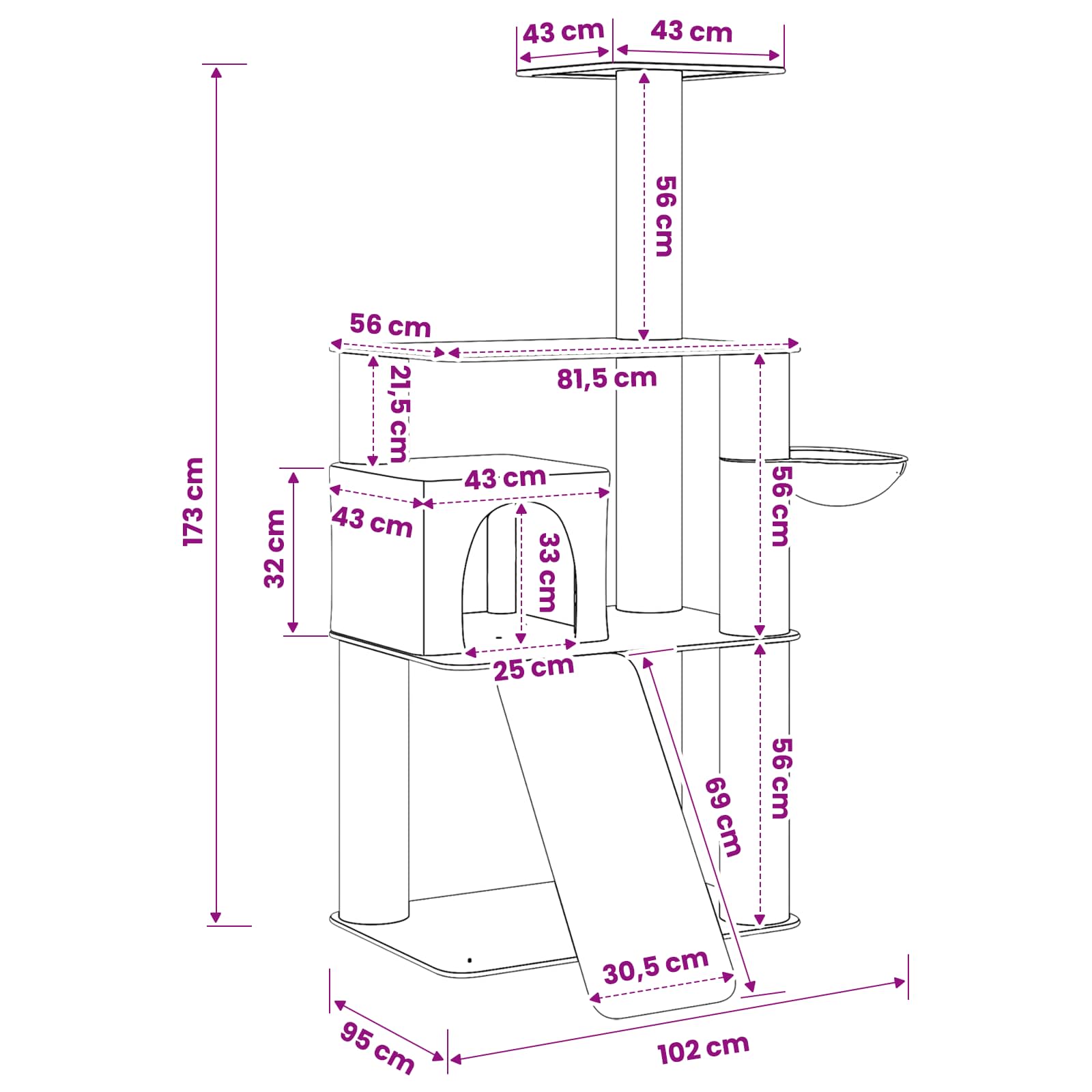 Mačje drvo s sisalnim postoljima za grebanje Krem 173 cm