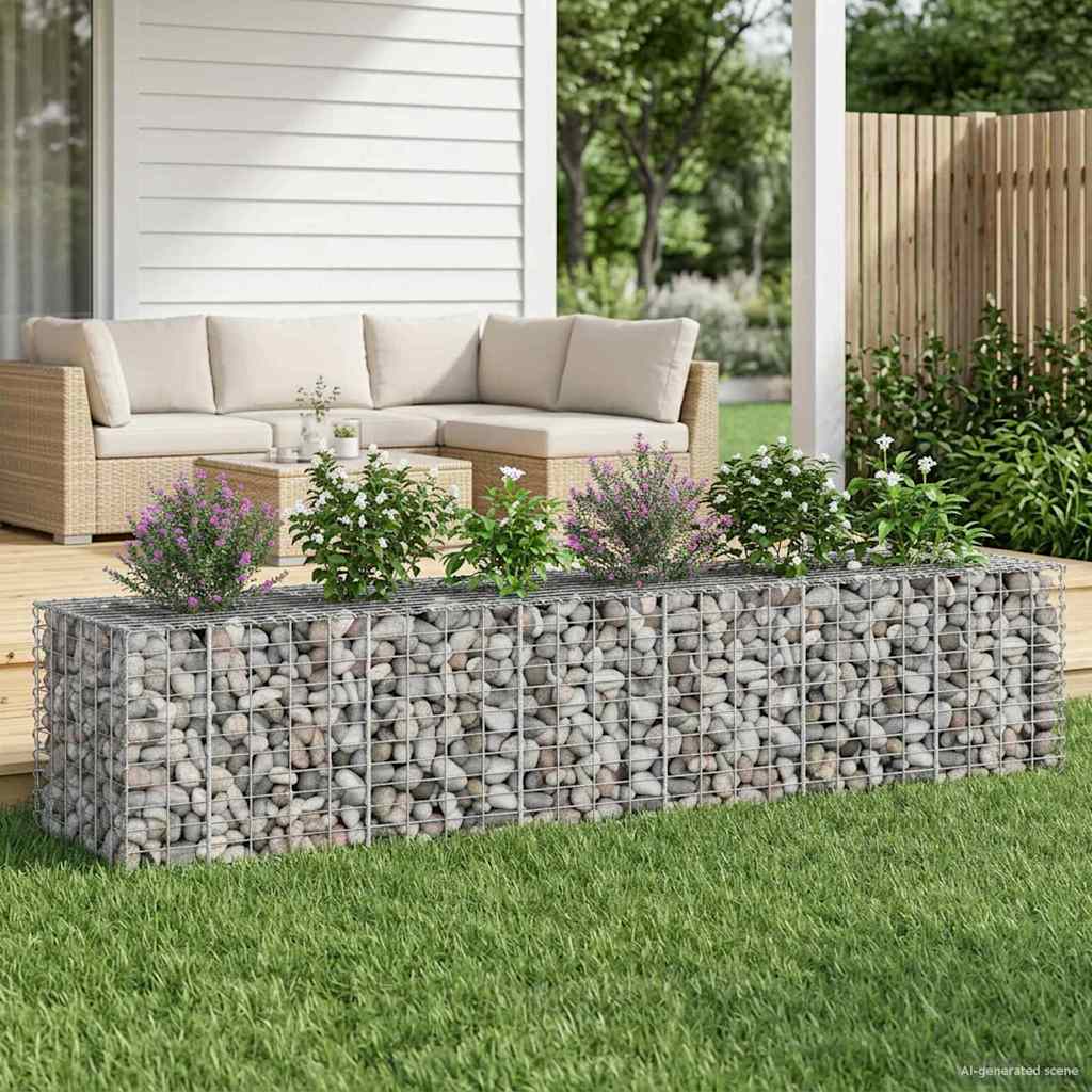 Gabionski uzdignuti krevet 2 pcs Srebrno 260 x 60 x 55 cm