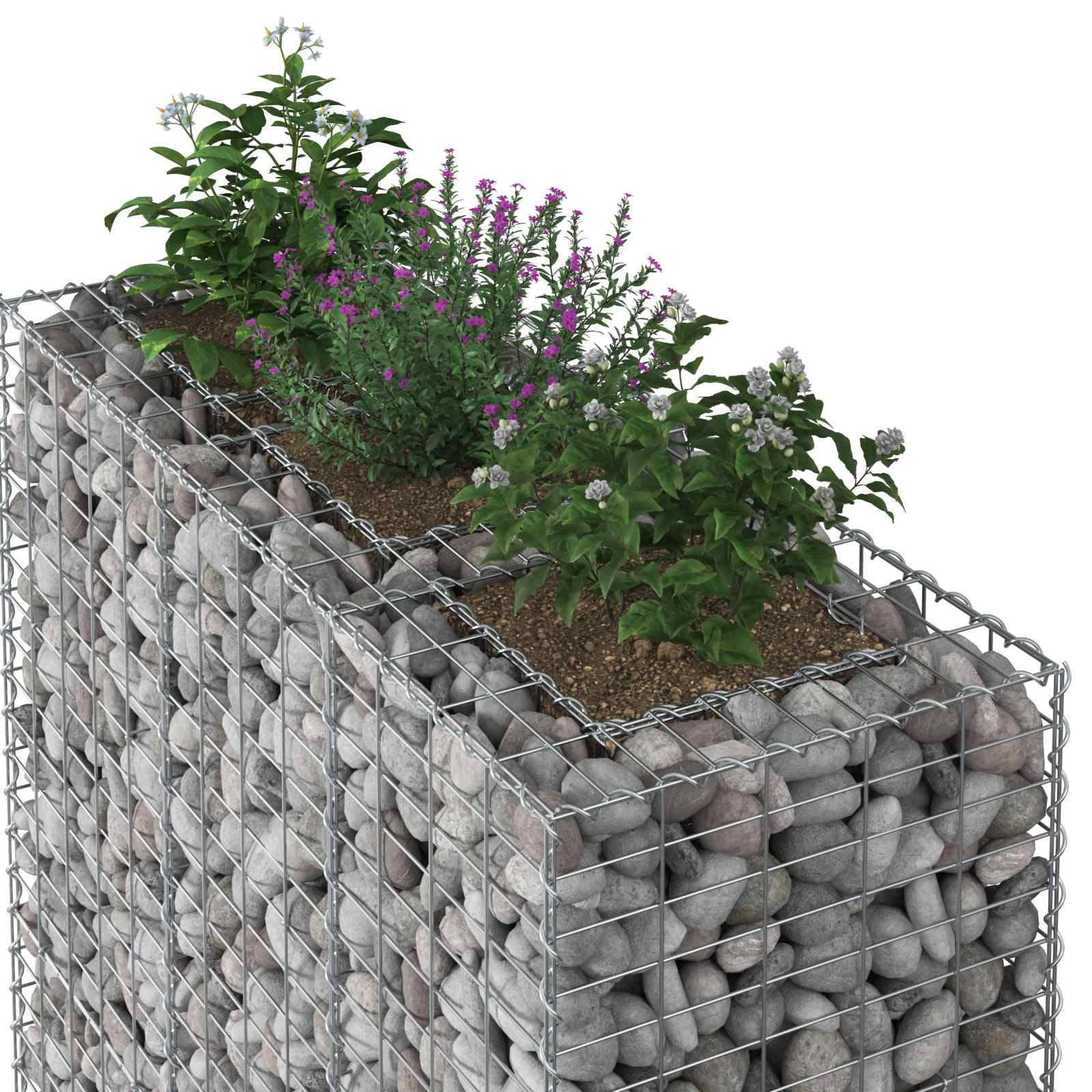 Gabionski uzdignuti krevet 2 pcs Srebrno 130 x 50 x 150 cm