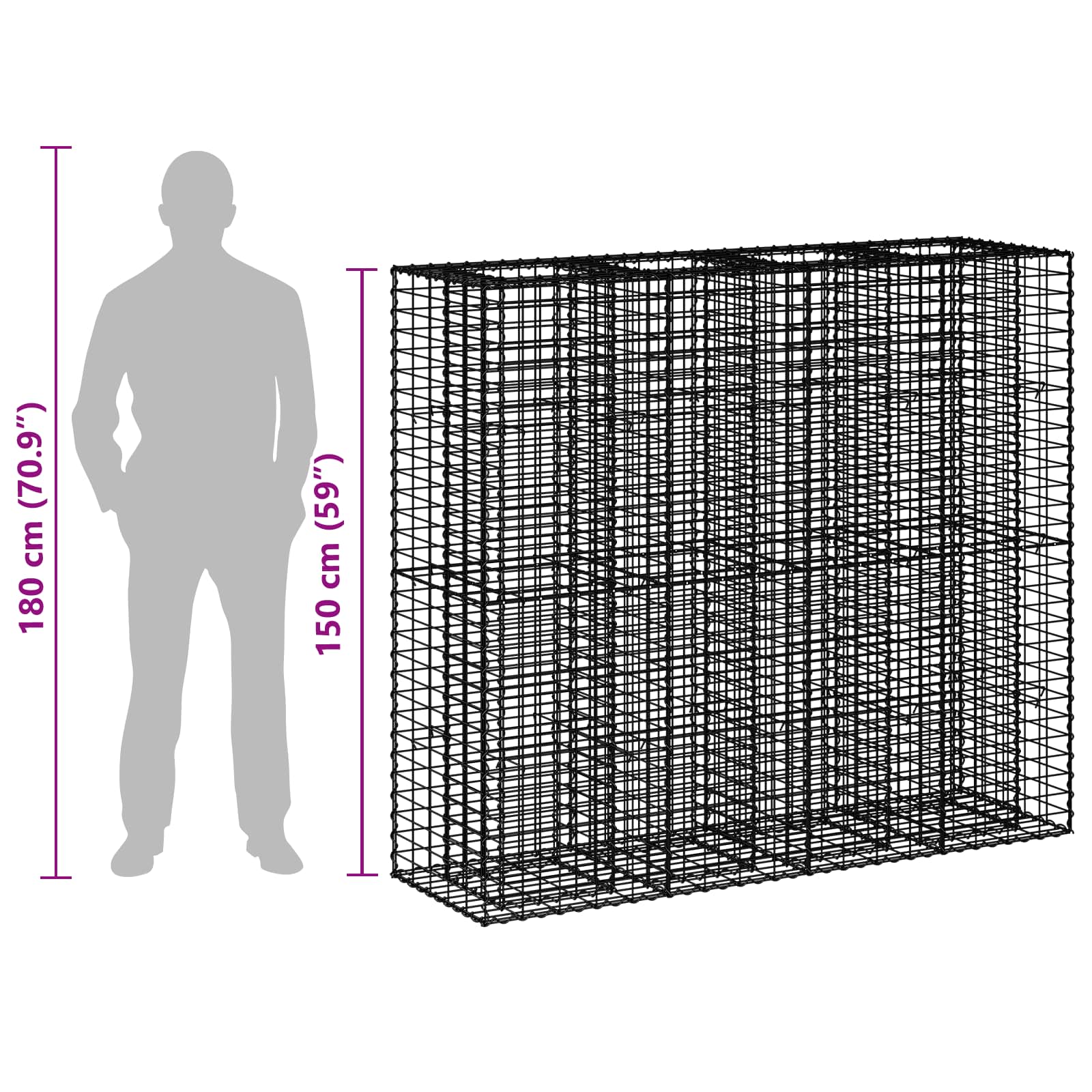 Gabionski uzdignuti krevet 2 pcs Srebrno 170 x 50 x 150 cm
