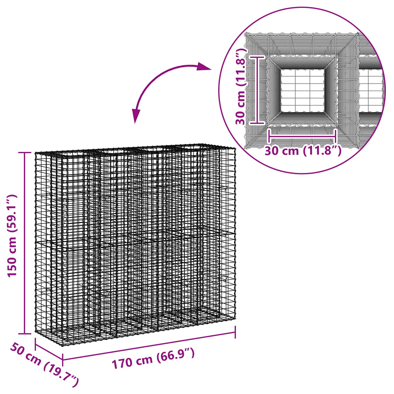 Gabionski uzdignuti krevet 2 pcs Srebrno 170 x 50 x 150 cm