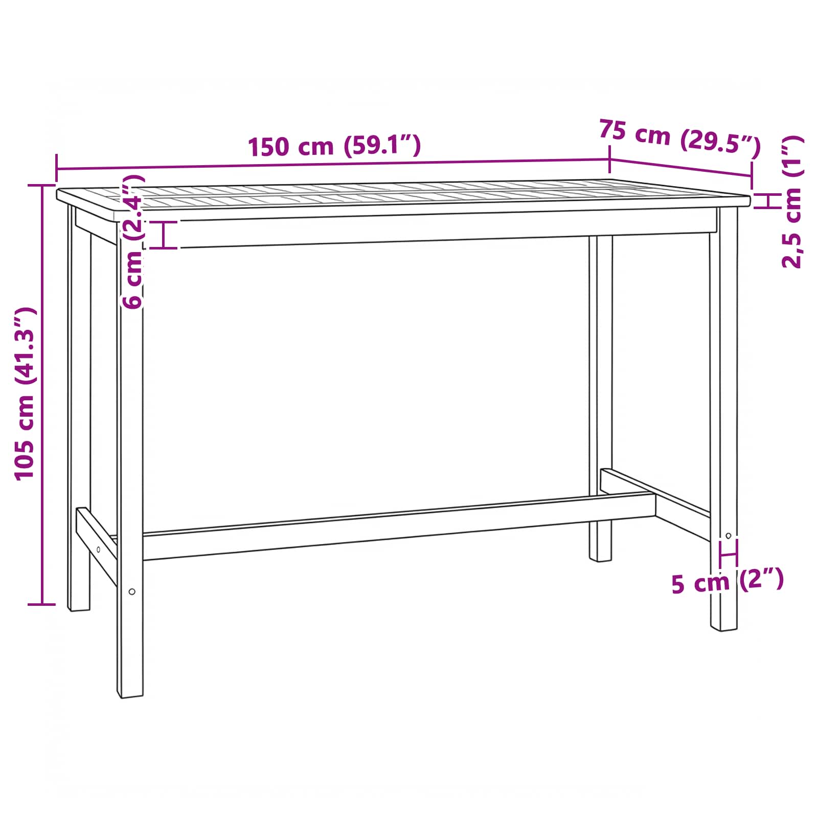 Stol za bar Prirodna 150 x 75 x 105 cm Čvrsto teak drvo