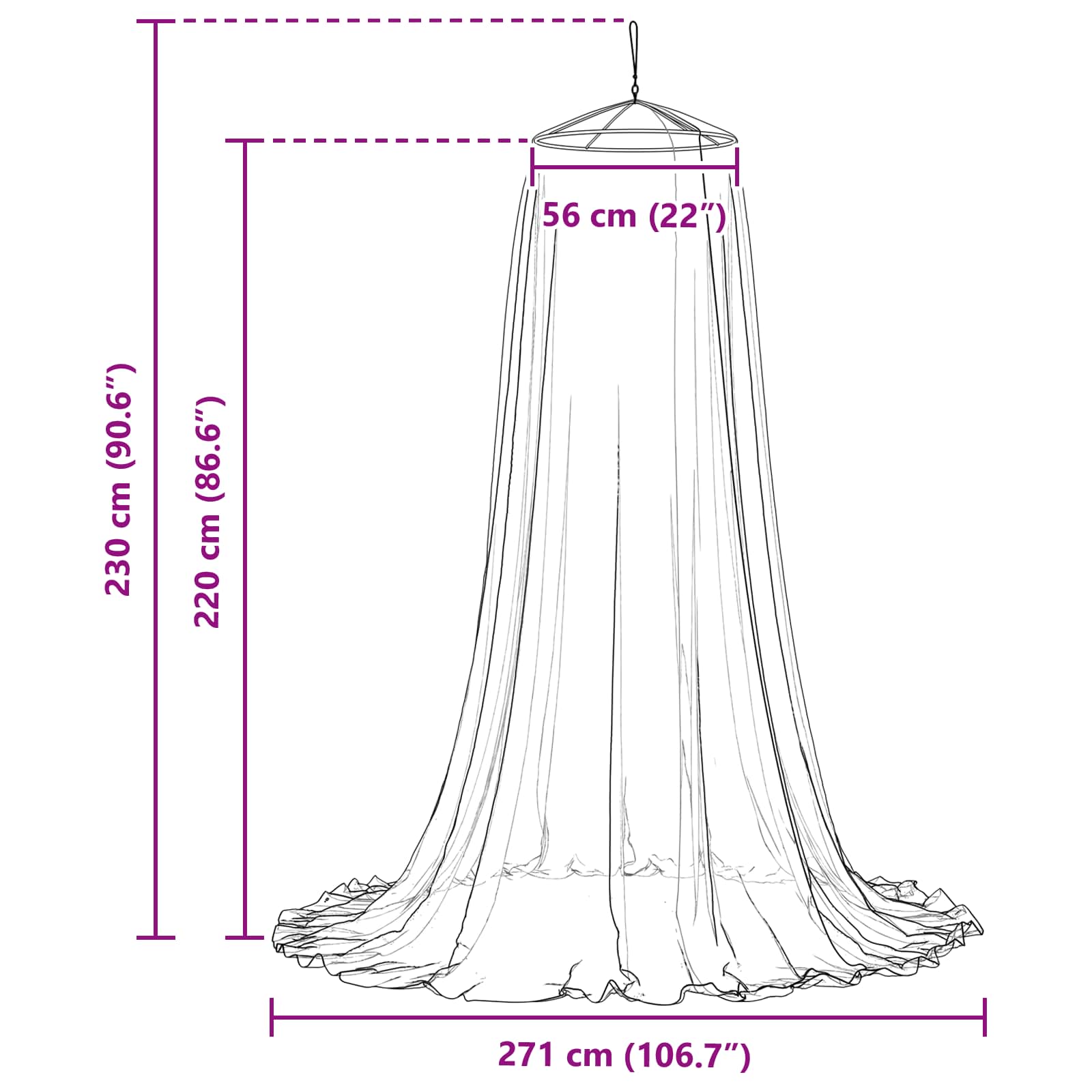Mreža za komarce za krevet 156 mesh Crna ⌀56 x 220 cm Poliester