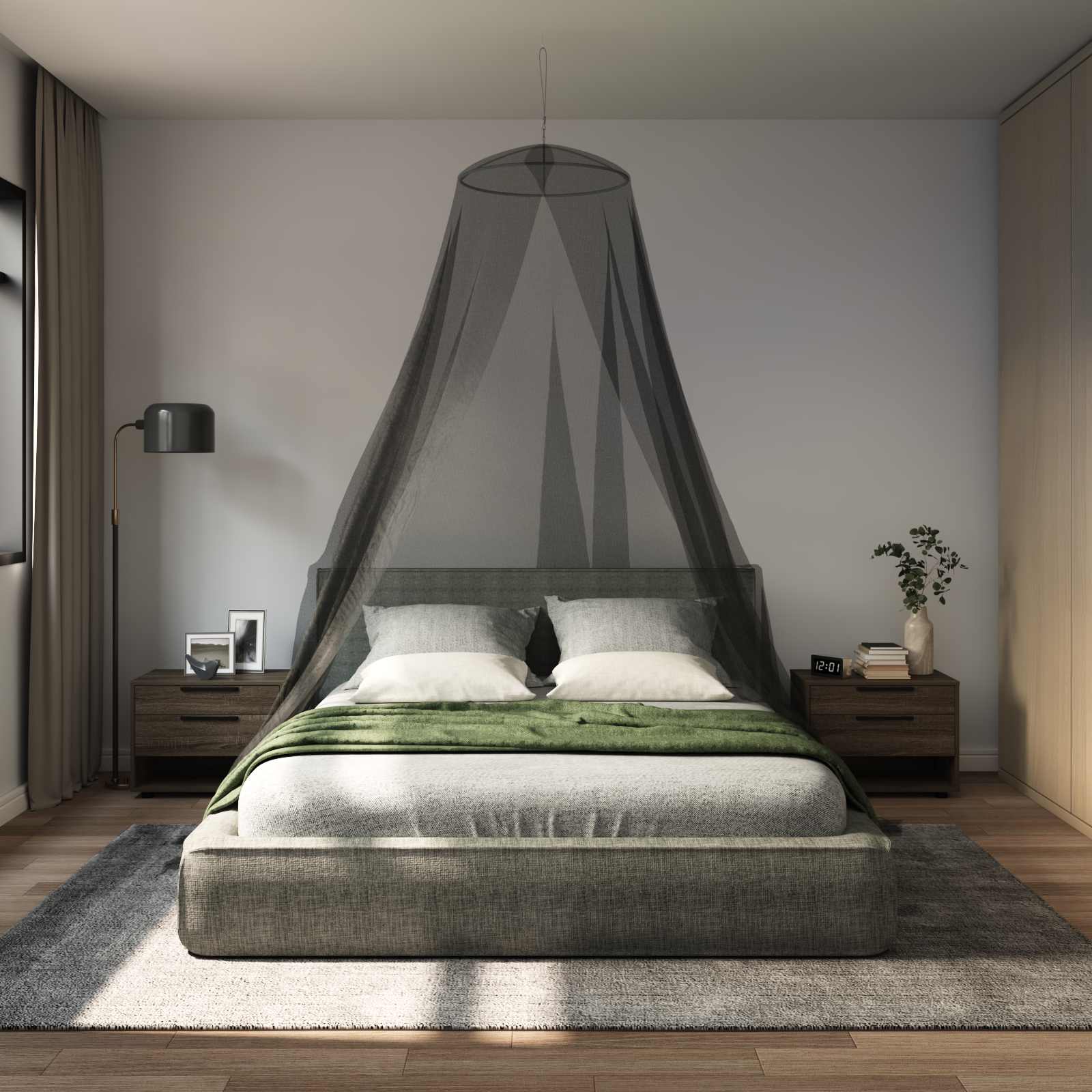 Mreža za komarce za krevet 3 pcs 156 mesh Crna ⌀56 x 220 cm