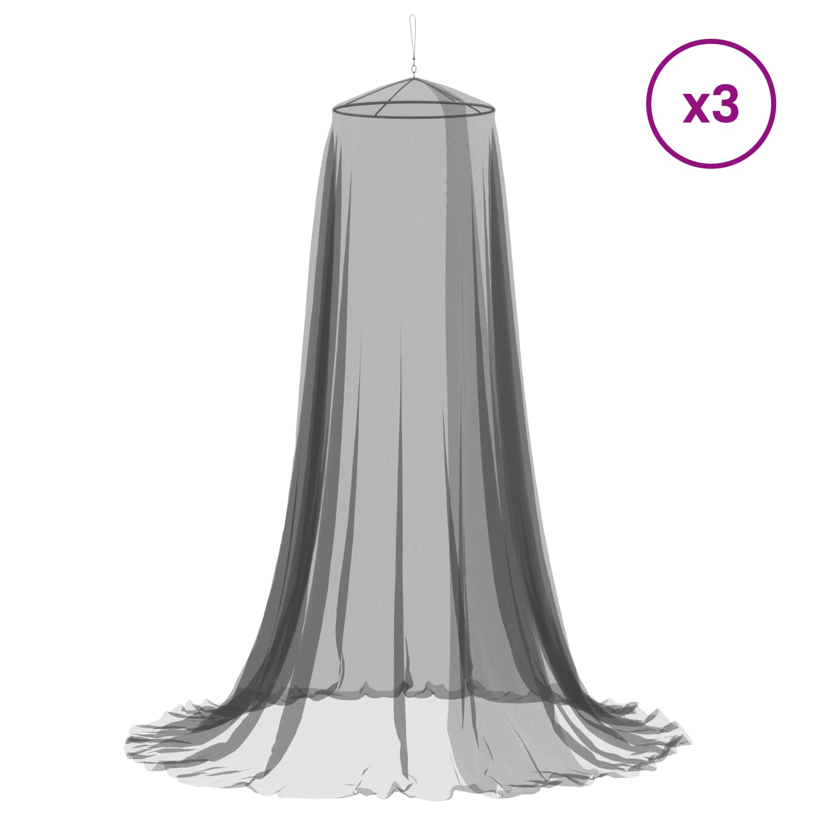 Mreža za komarce za krevet 3 pcs 156 mesh Crna ⌀56 x 220 cm