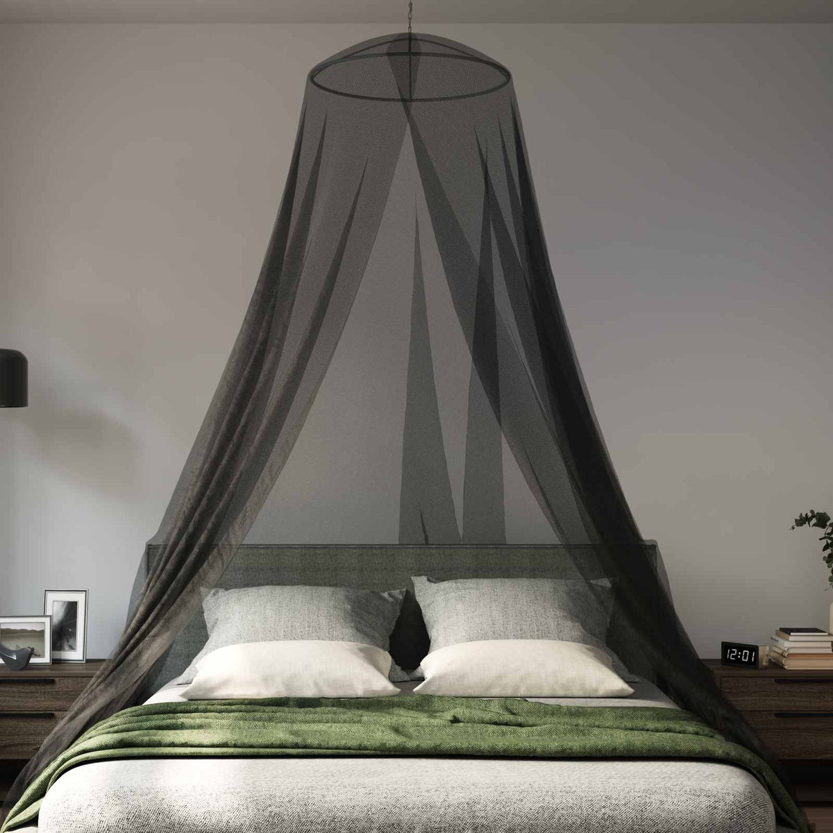 Mreža za komarce za krevet 3 kom. 156 mesh Crna ⌀56 x 220 cm