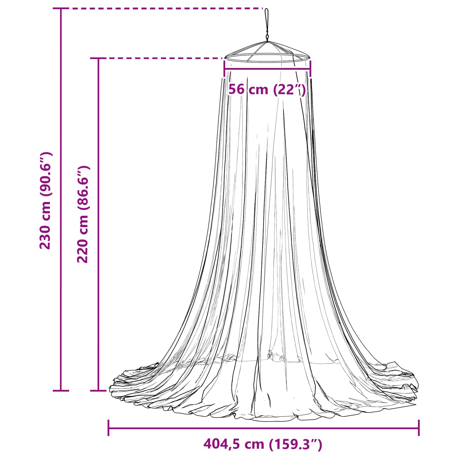 Mreža za komarce za krevet 3 pcs 156 mesh Crna ⌀56 x 220 cm