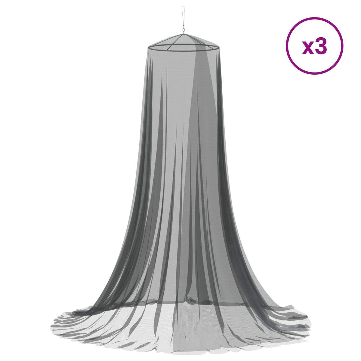 Mreža za komarce za krevet 3 kom. 156 mesh Crna ⌀56 x 220 cm