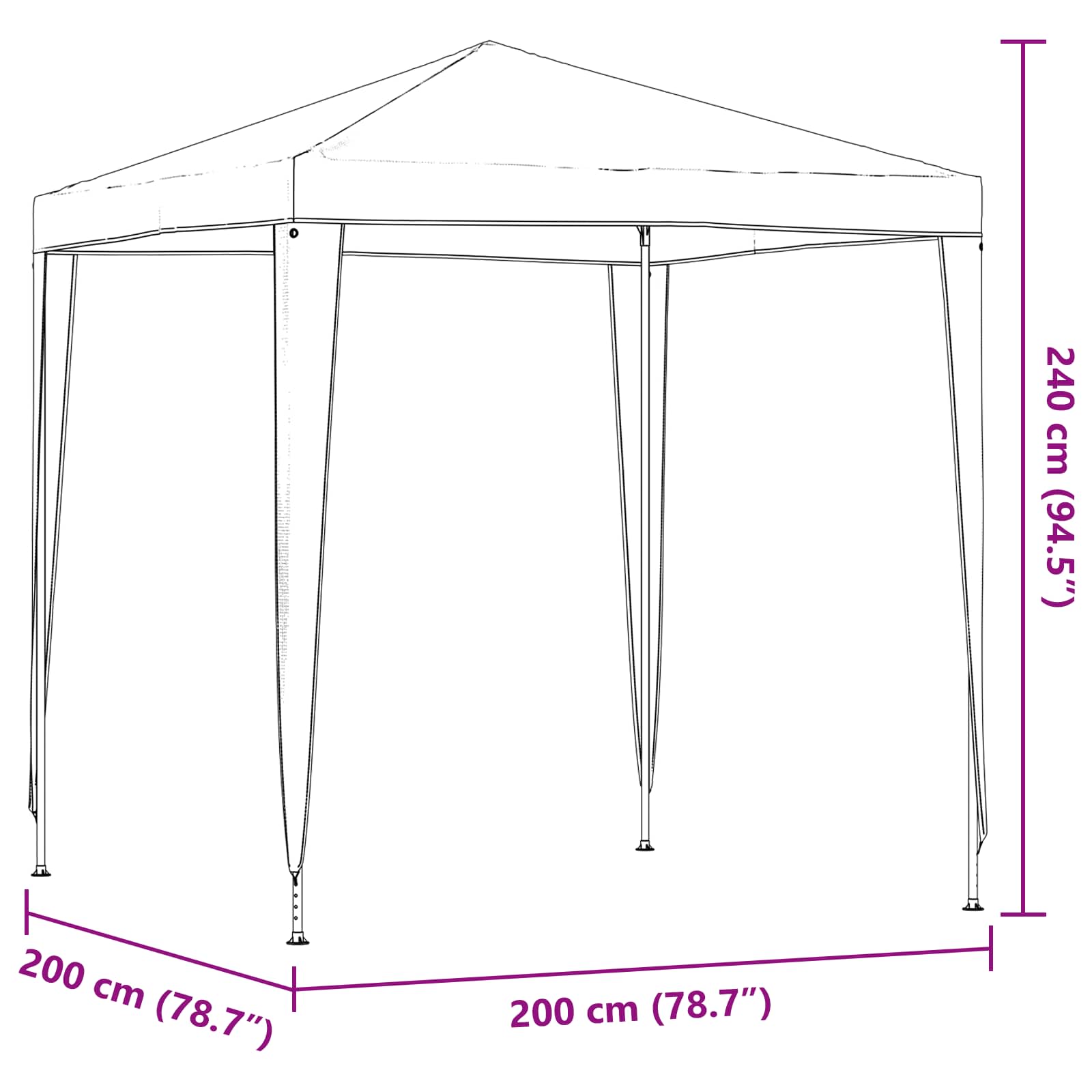 Šator za zabave 200 x 200 x 240 cm Svjetlosiva PE i čelik