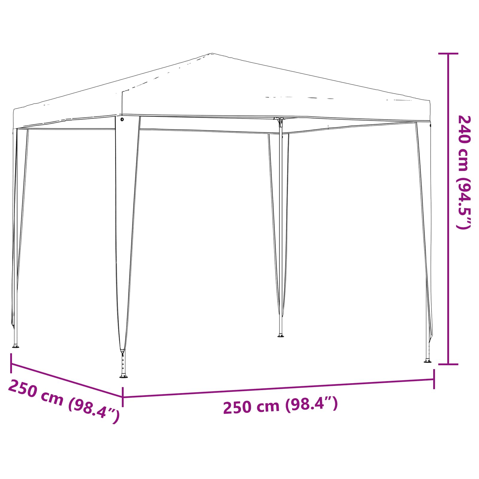 Šator za zabave 250 x 250 x 240 cm Svjetlosiva PE i čelik
