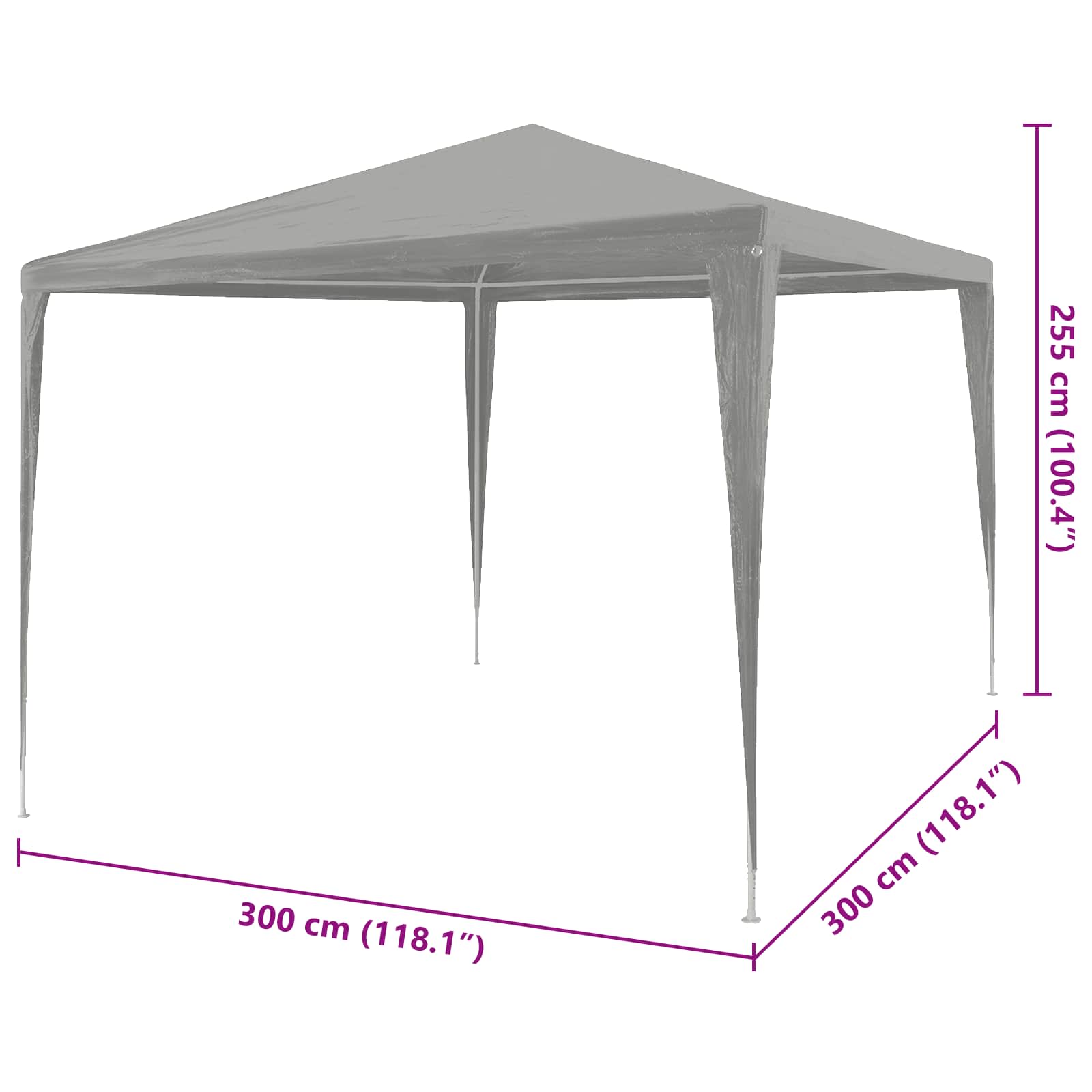 Šator za zabave Svijetlo siva 300 x 300 x 255 cm PE i čelik