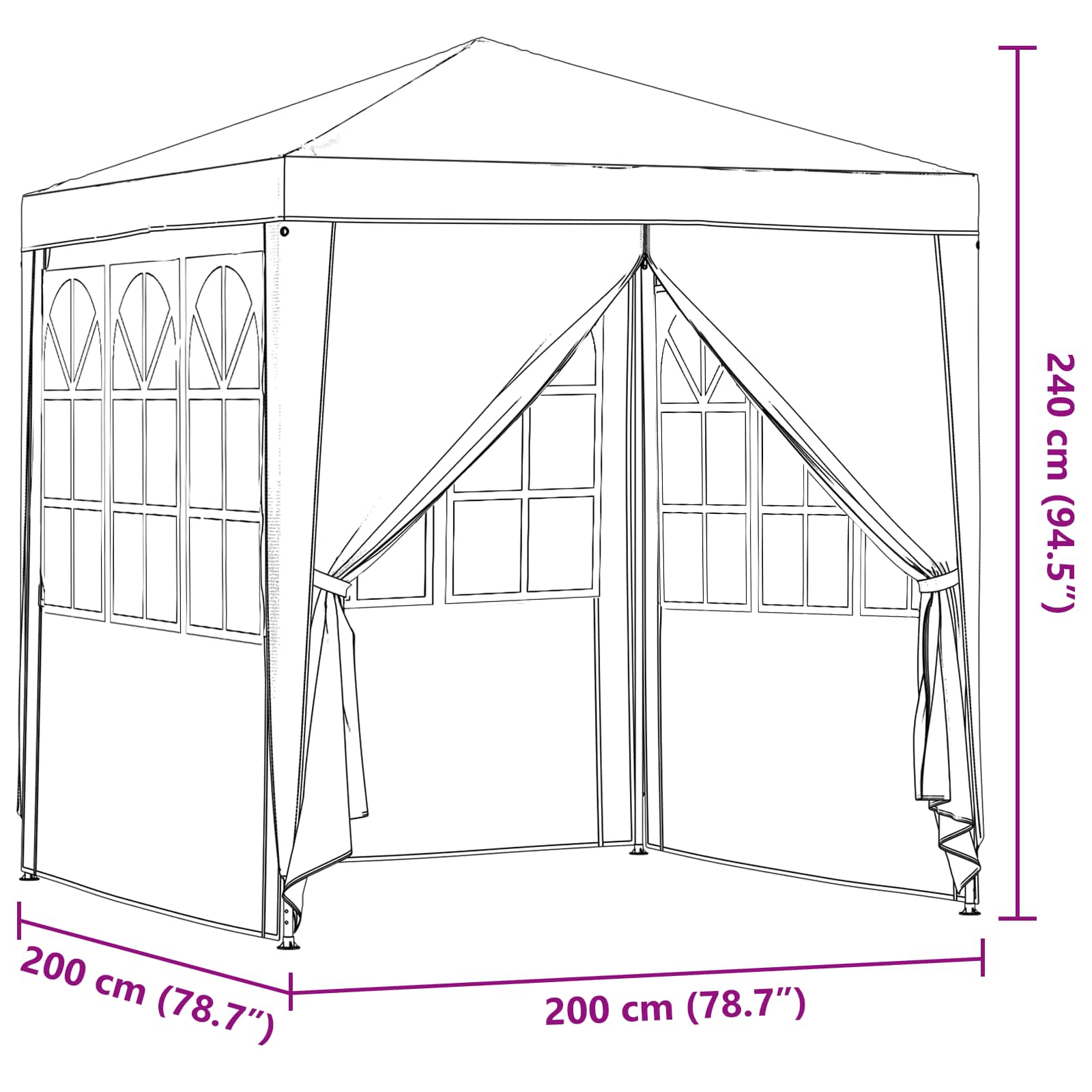 Šator za zabave Svijetlo siva 200 x 200 x 240 cm PE i čelik