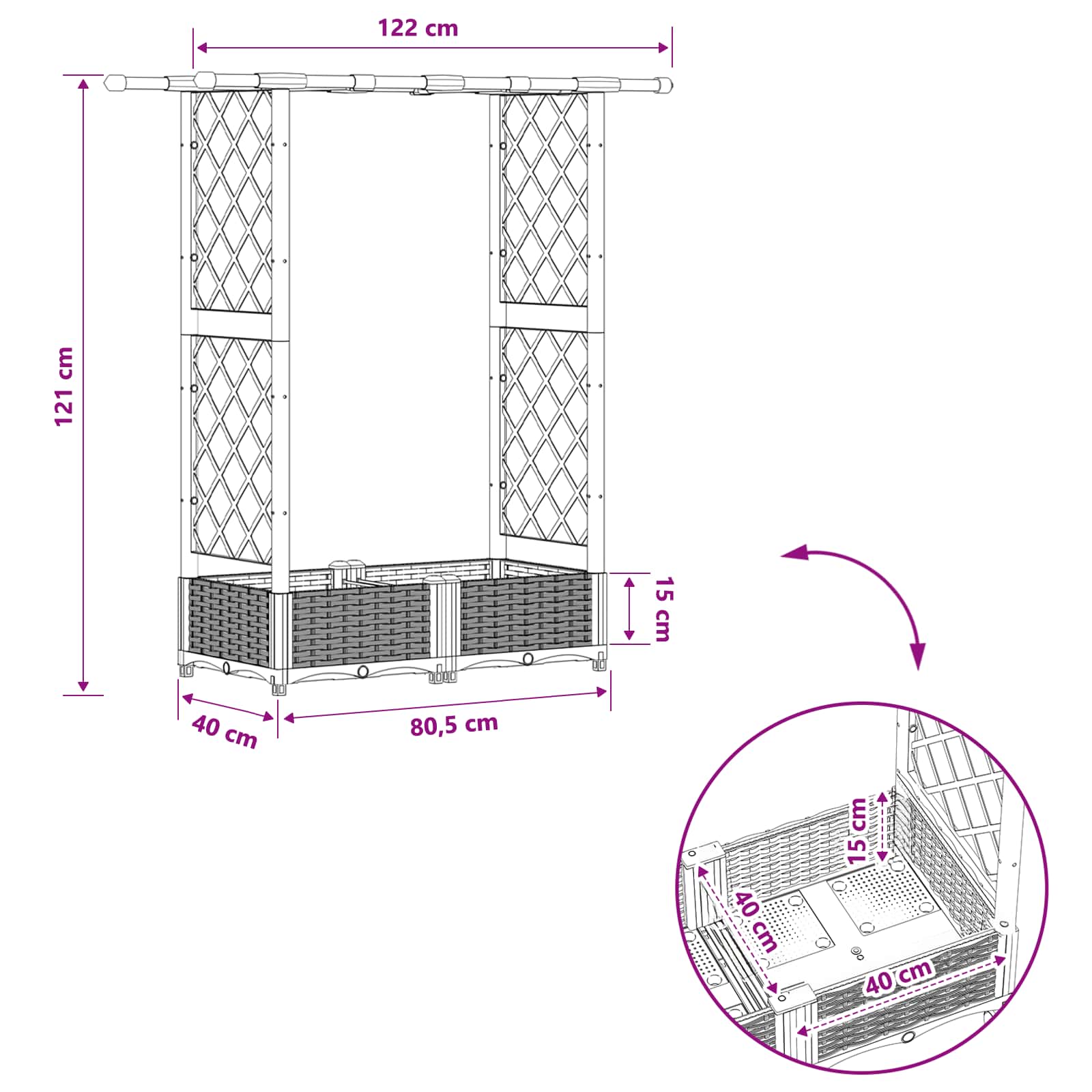 Povišeni krevet s mrežom i krovom Crna 122,5 x 40 x 123 cm PP