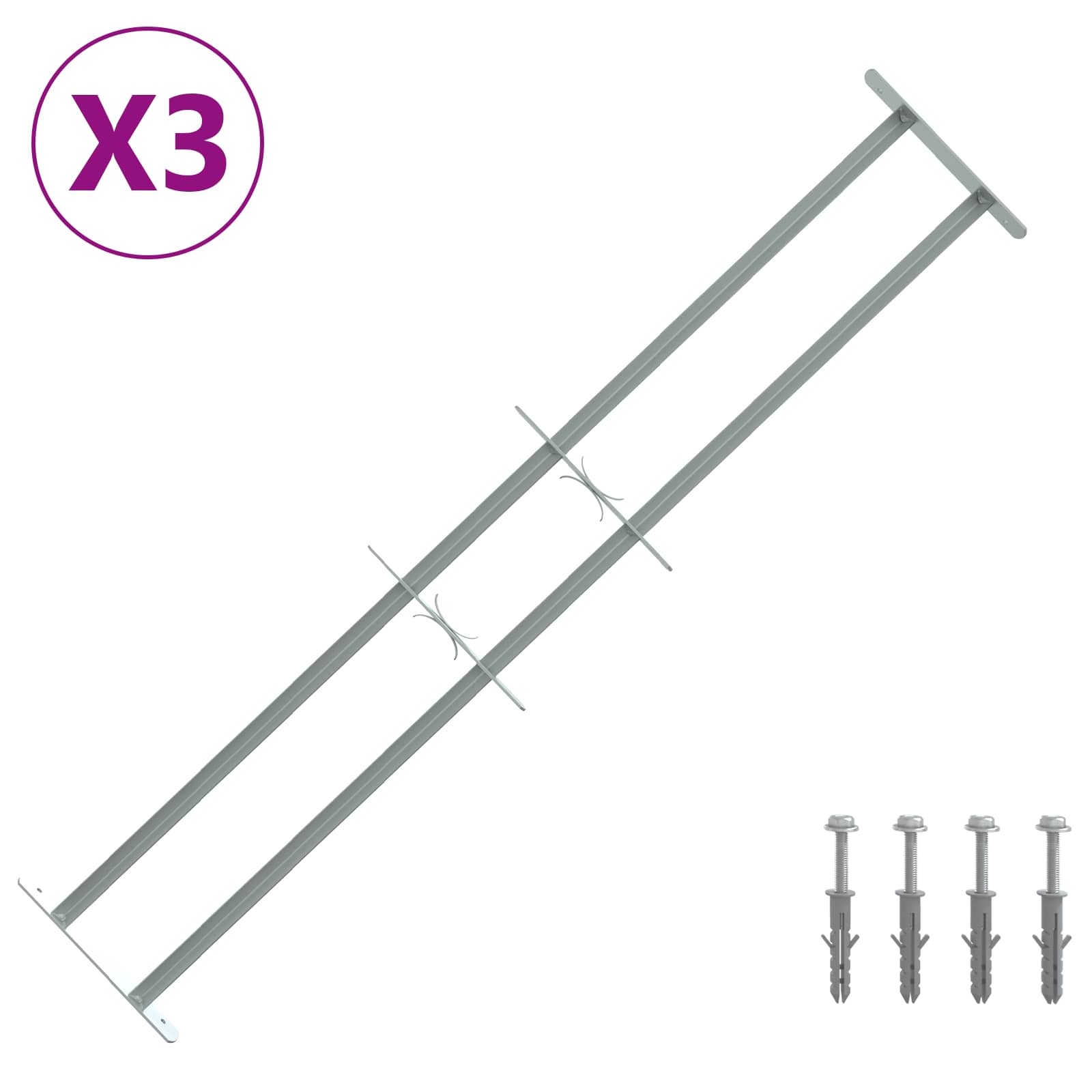 Rešetka za sigurnost prozora s 2 prekrižena nosača 3 pcs
