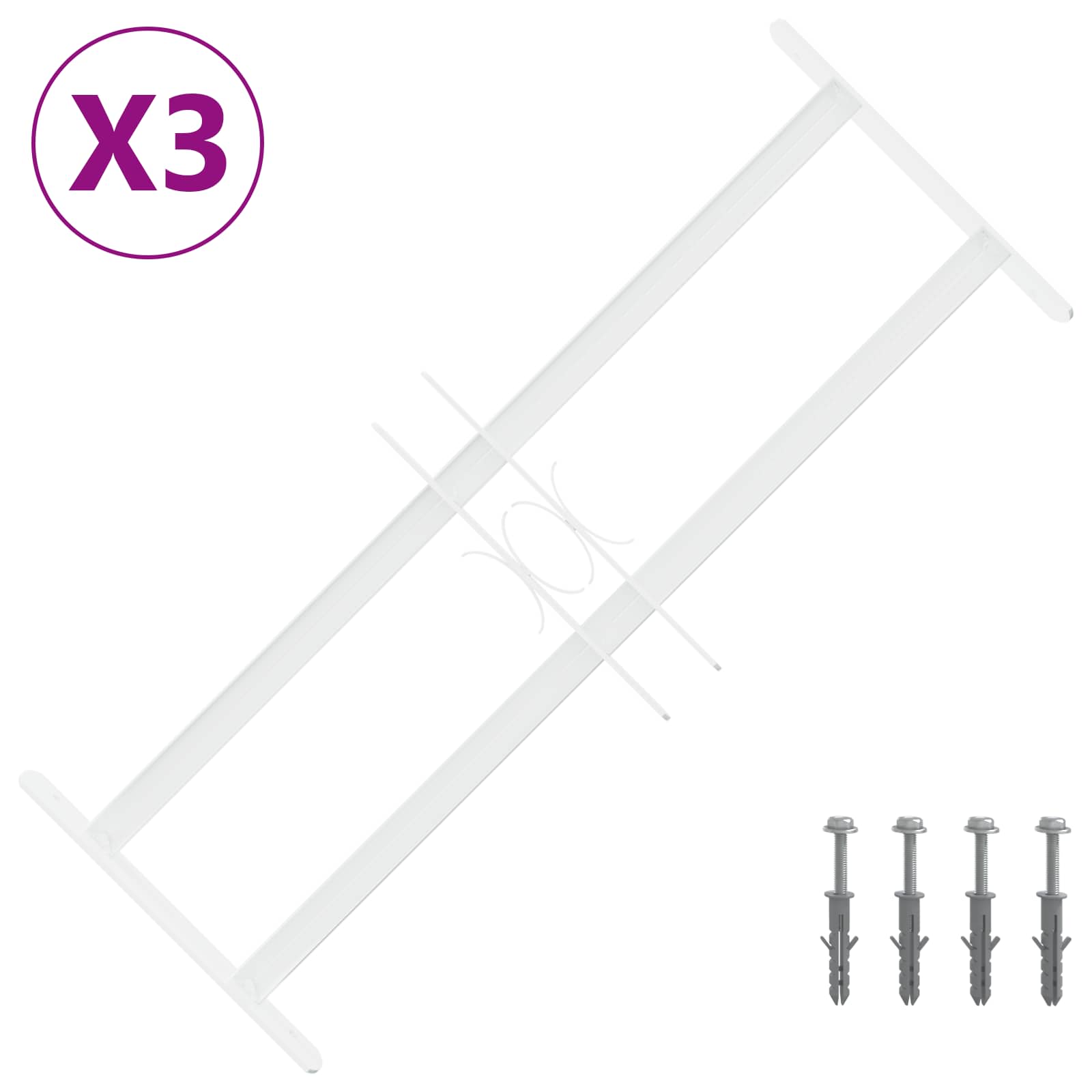 Rešetka za sigurnost prozora s 2 prekrižena nosača 3 pcs