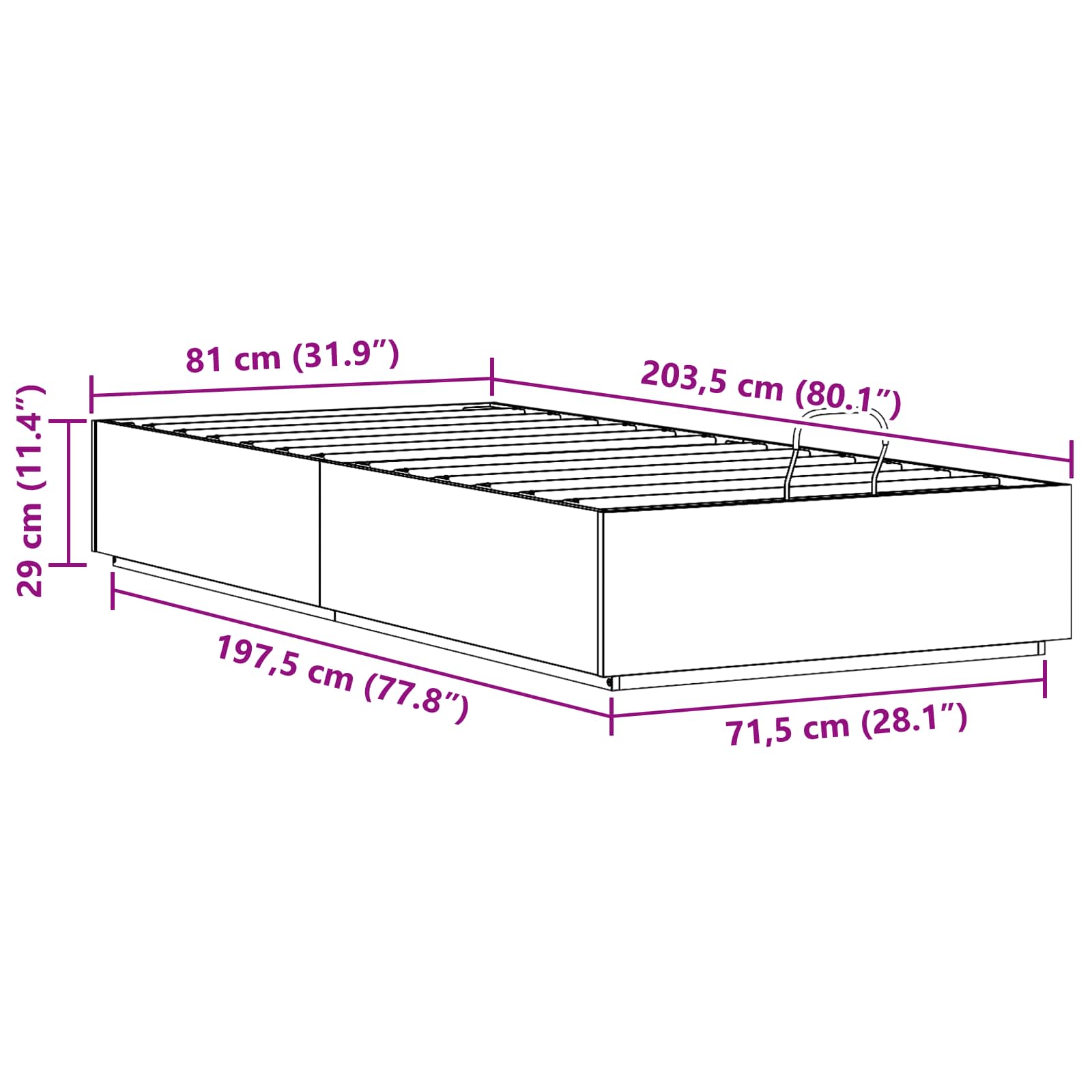 Otomanski krevet s pohranom Bijeli 80 x 200 cm Masivna borovina
