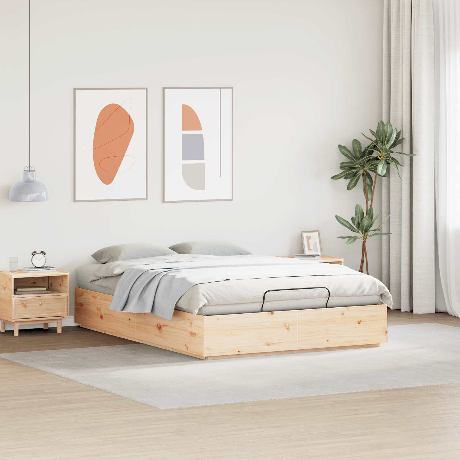Otomanski krevet Prirodna 150 x 200 cm Masivna borovina