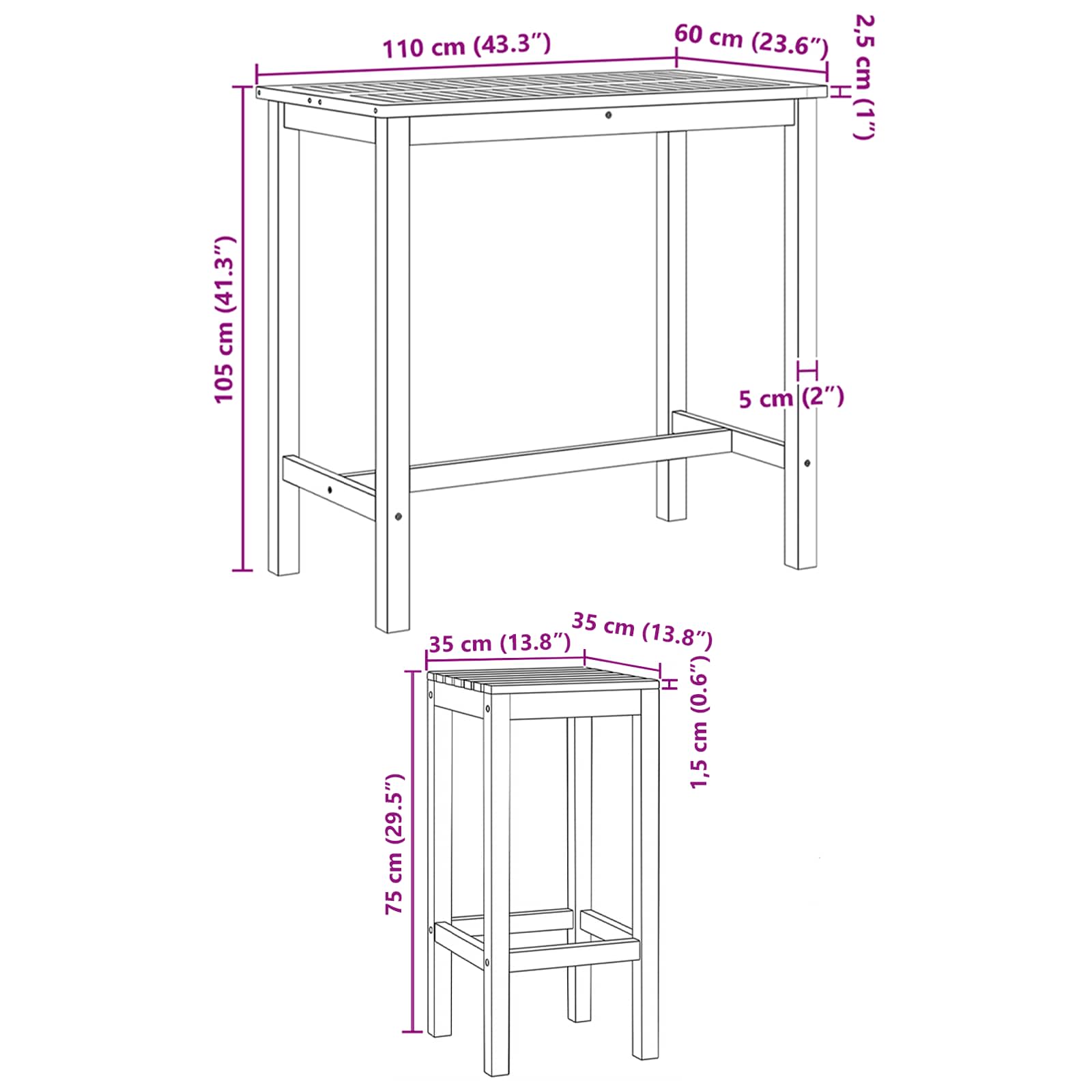 Vanjski bar set 5 pcs Neprerađeno Čvrsto teak drvo