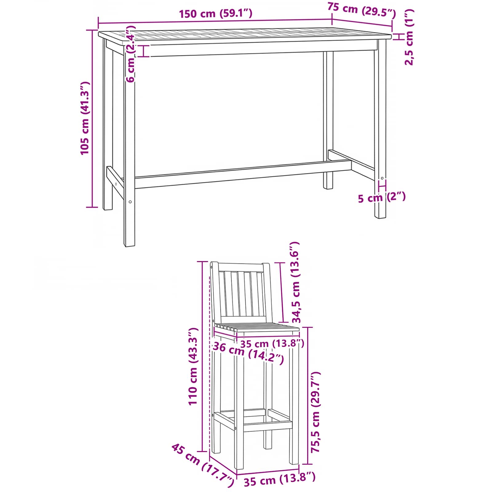 Vanjski bar set 5 pcs Prirodna Čvrsto teak drvo