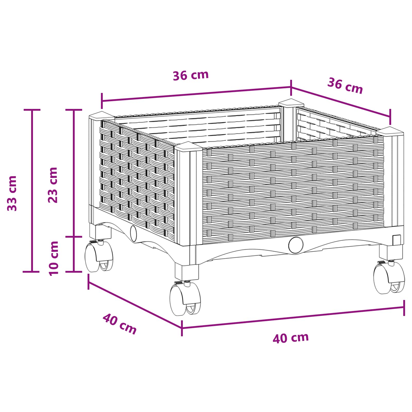 Vrtni saksija s kotačima Crna 40 x 40 x 29 cm PP