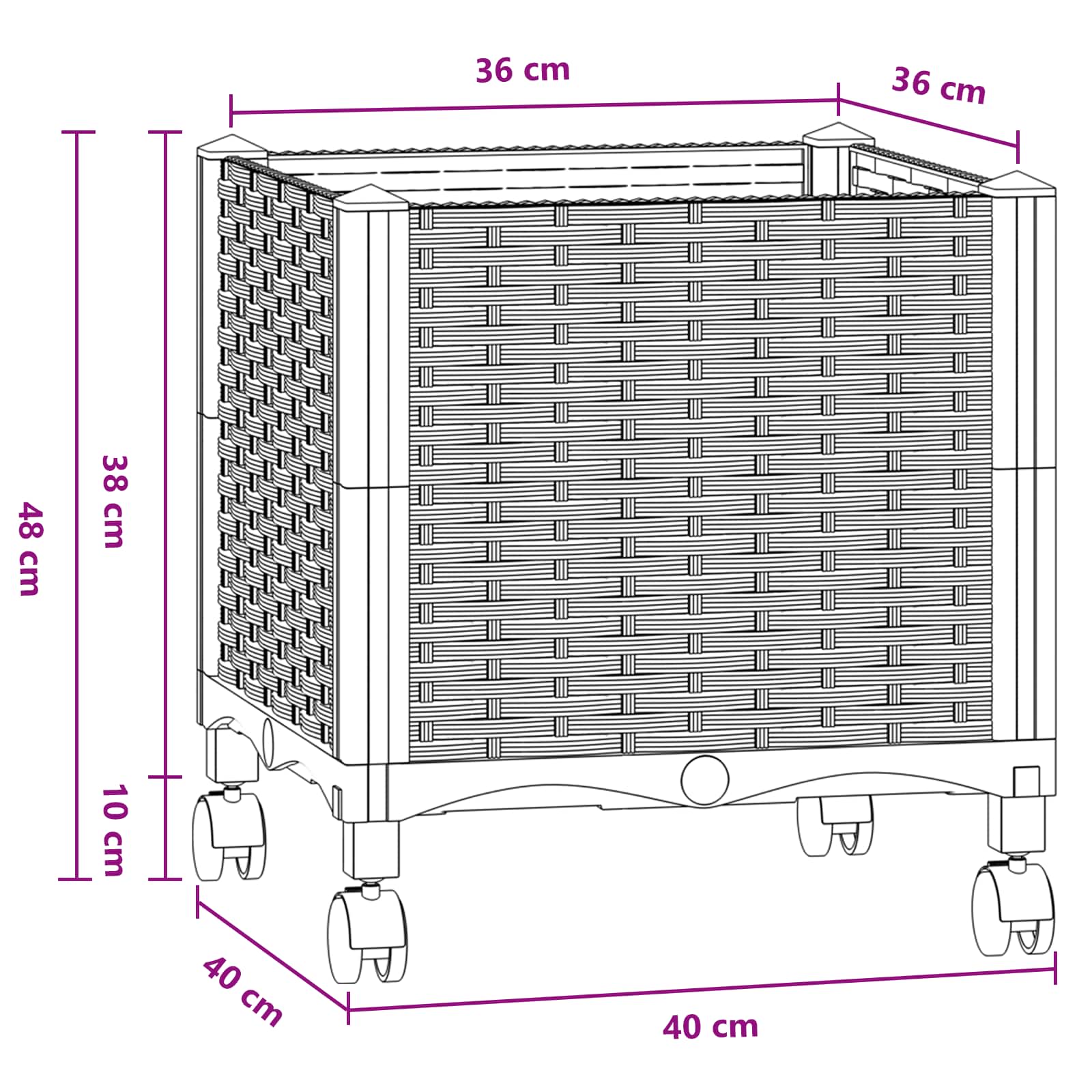 Vrtni saksija s kotačima Plavo Sivo 40 x 40 x 48 cm PP