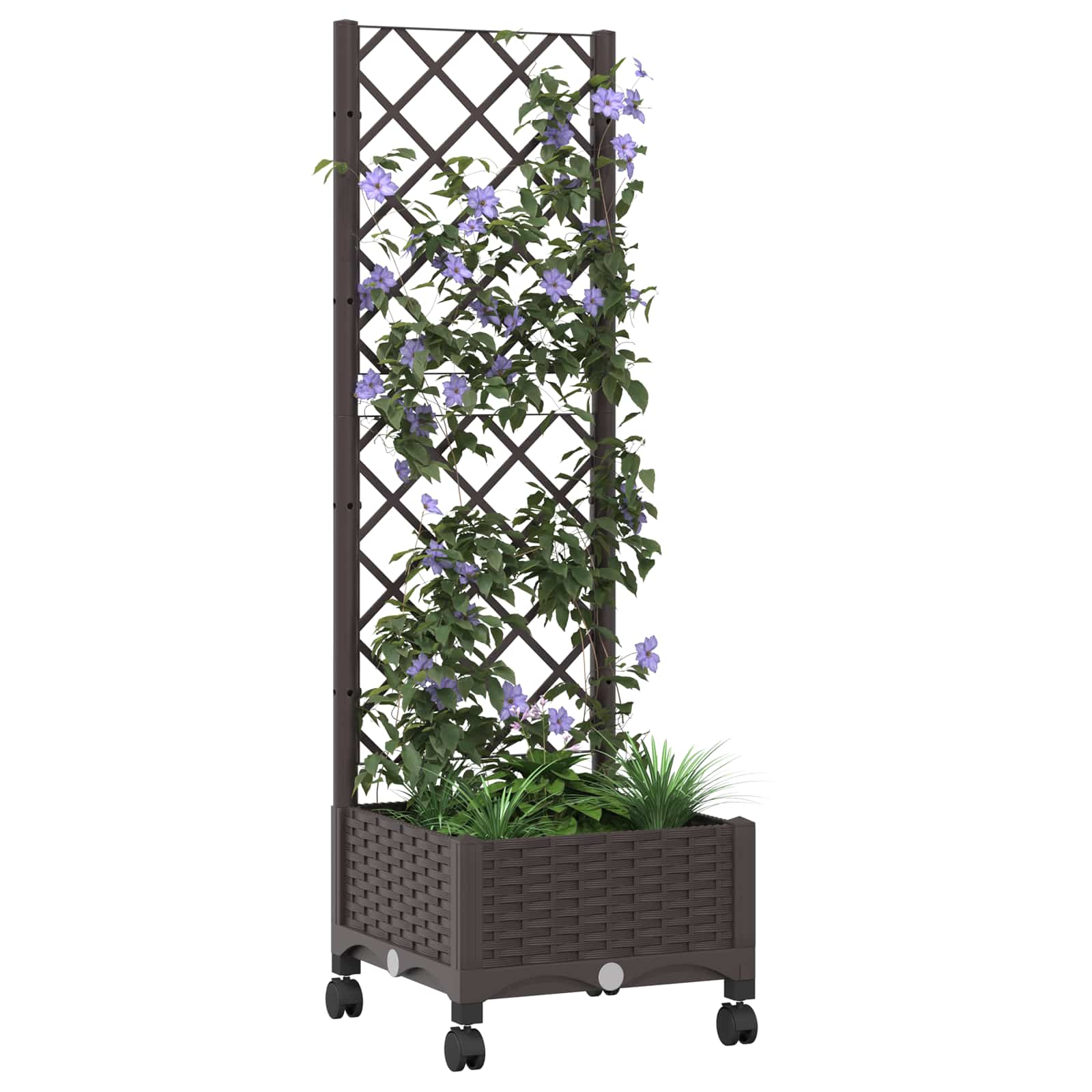 Vrtni saksija s rešetkom i kotačima Smeđa 40 x 40 x 131,5 cm PP