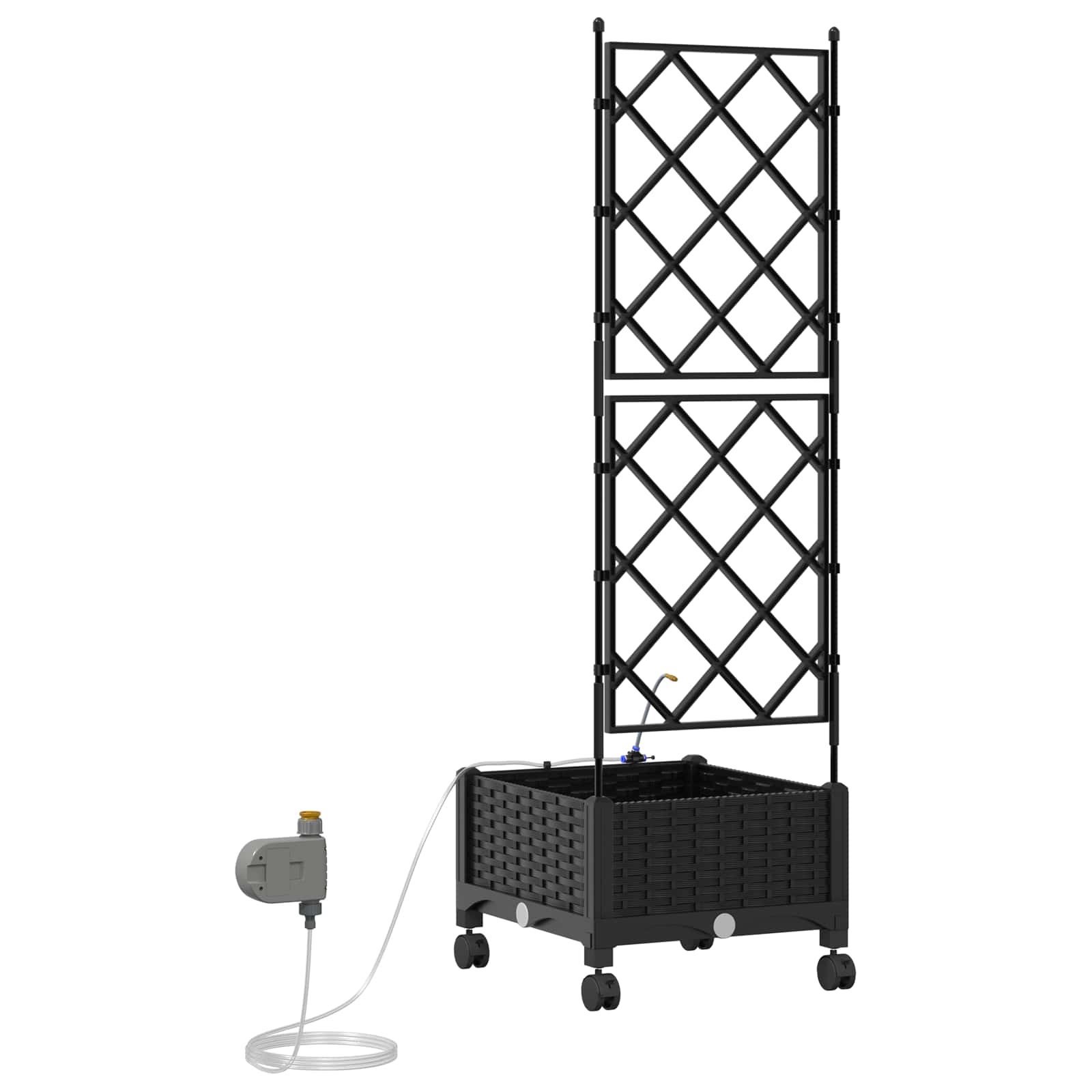 Vrtni planter s navodnjavanjem i kotačima Crna 40 x 40 x 132 cm