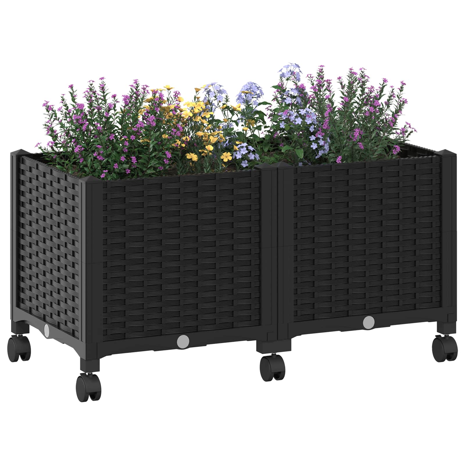 Vrtni saksija s kotačima Crna 80 x 40 x 44 cm PP
